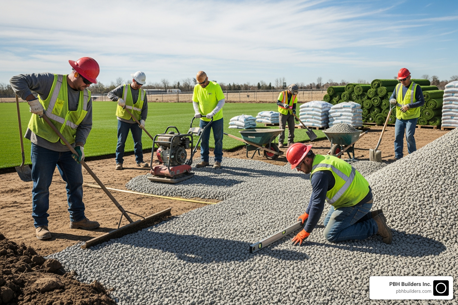 team performing ground preparation for a turf installation - faux grass cost