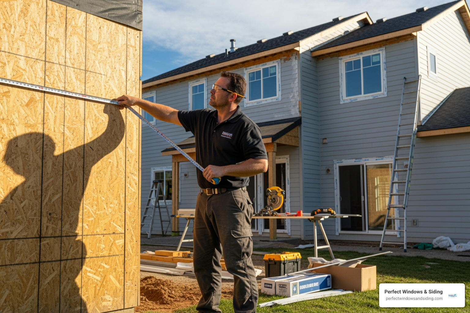 contractor measuring a wall for siding - Siding Cost Guide
