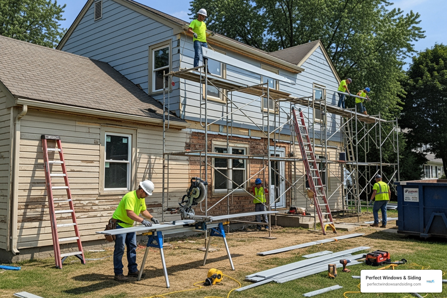 siding installation project in progress on a two-story home - Siding Cost Guide