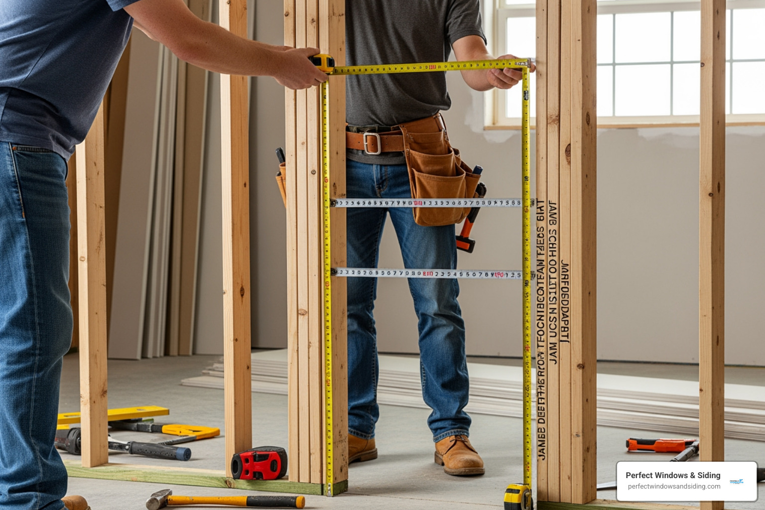 Image showing how to measure the height, width, and jamb of a door opening - Exterior Door Replacement Image showing how to measure the height, width, and jamb of a door opening - Exterior Door Replacement