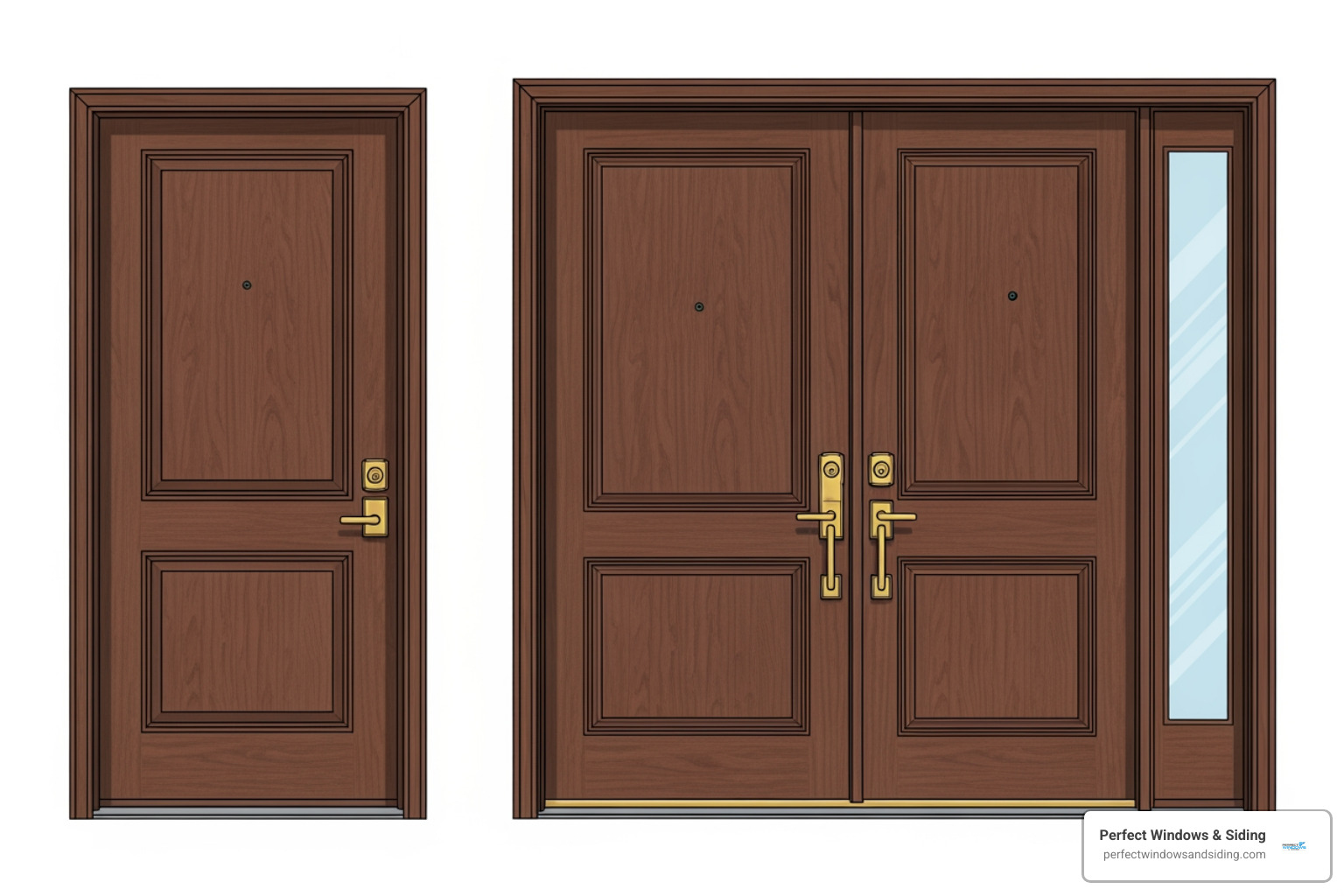 Illustration of single, double, and sidelight door configurations - Exterior Door Replacement Illustration of single, double, and sidelight door configurations - Exterior Door Replacement
