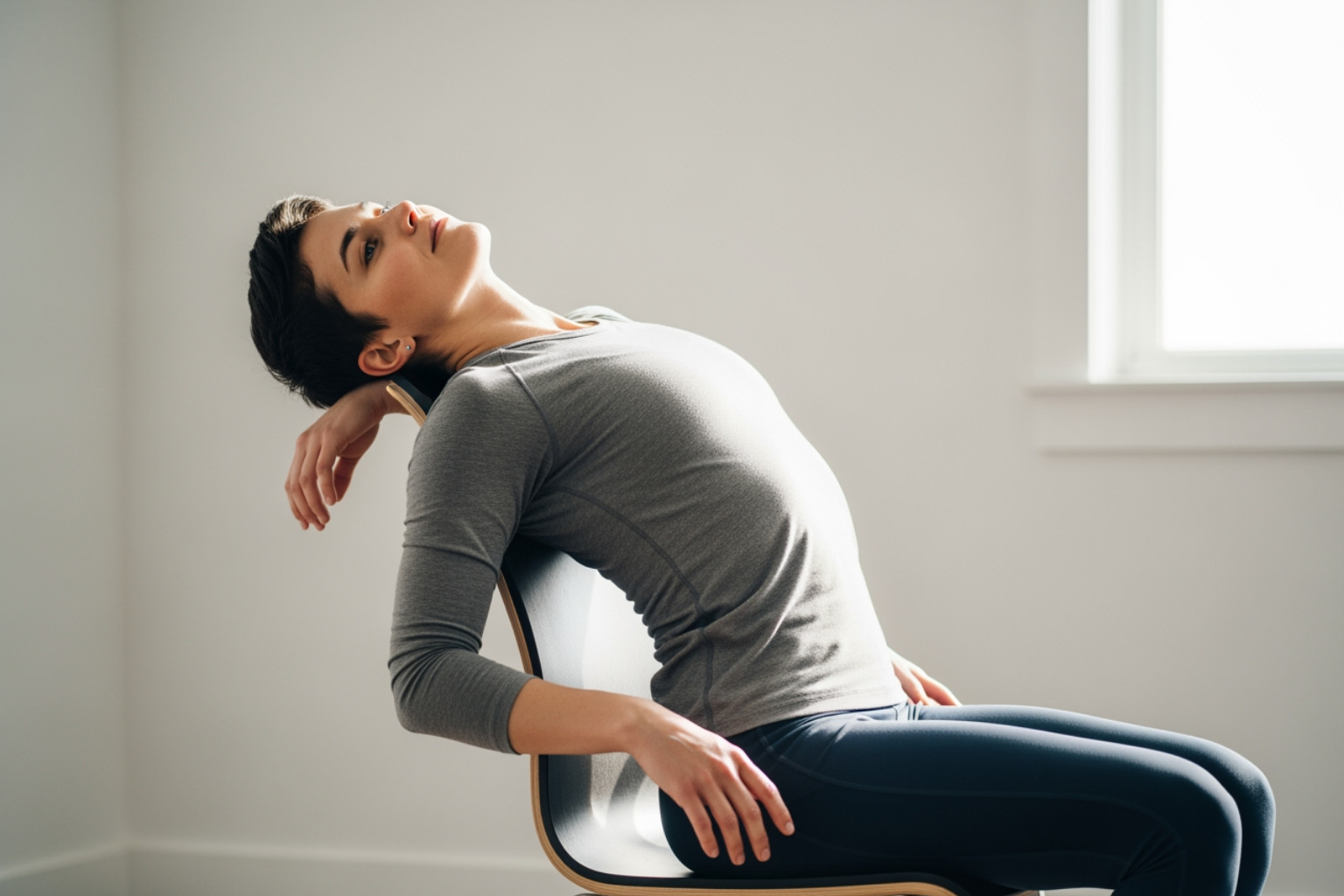 a person performing a gentle upper back stretch - pulled muscle in upper back a person performing a gentle upper back stretch - pulled muscle in upper back