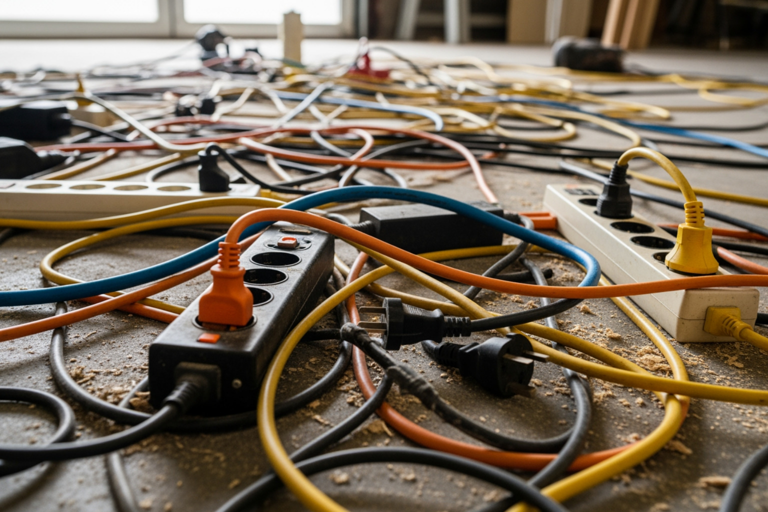 tangled extension cords