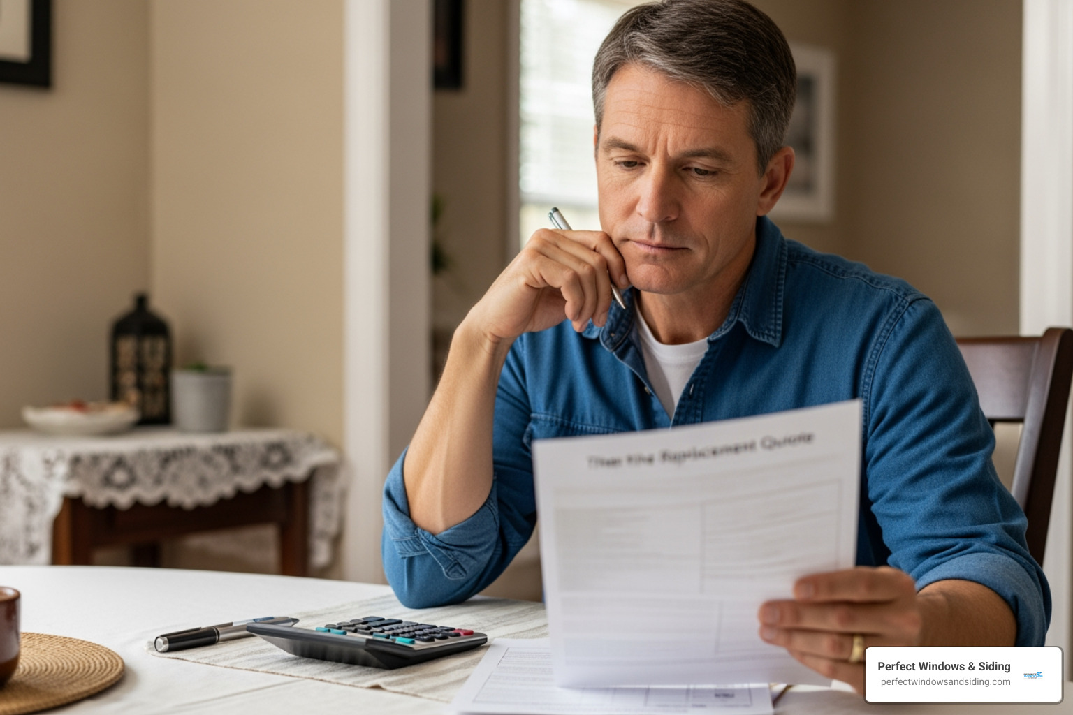 homeowner reviewing window replacement quote - window replacement companies chicago