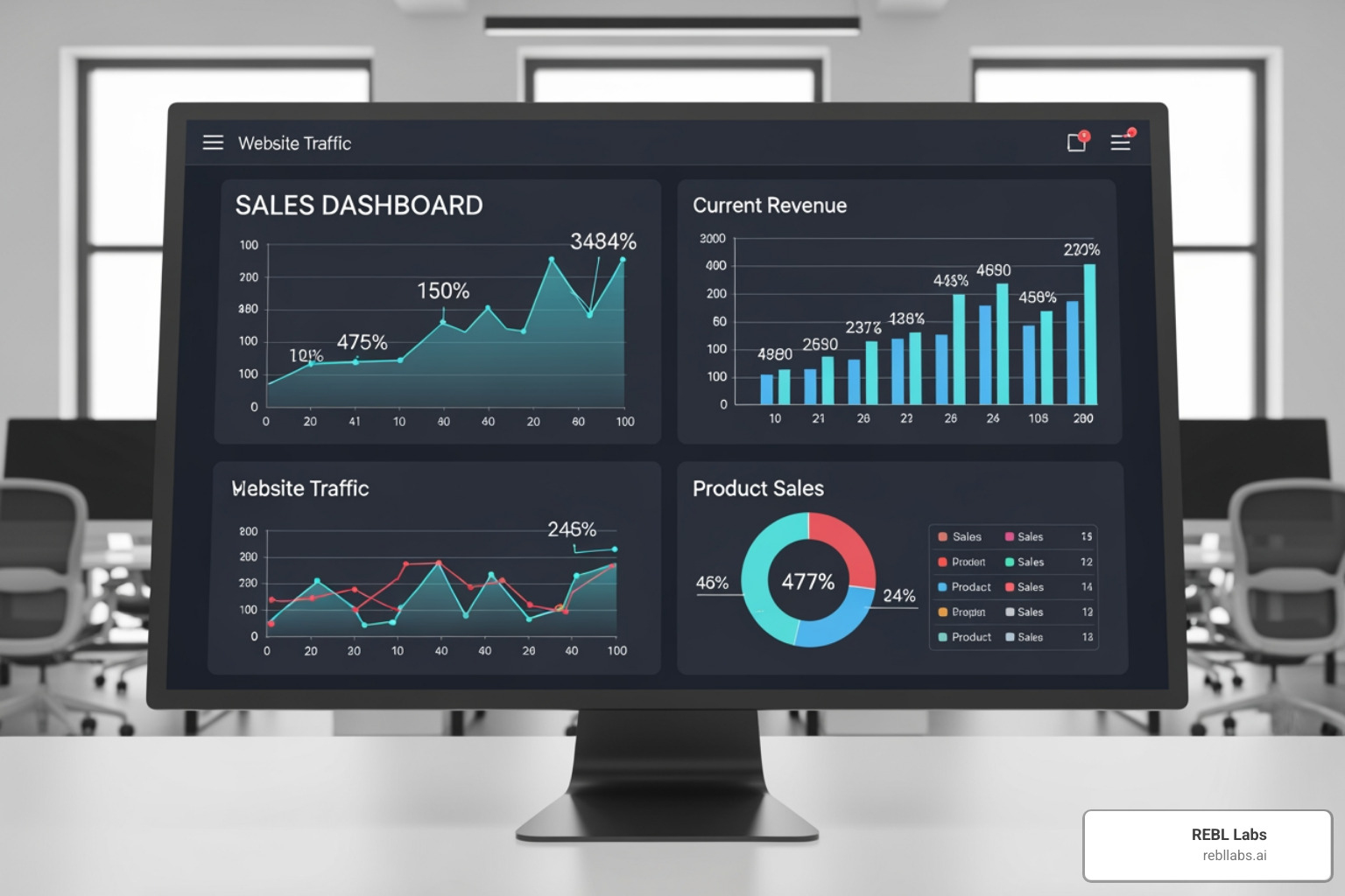 Sales dashboard showing growth in leads and revenue - ai chatbot sales