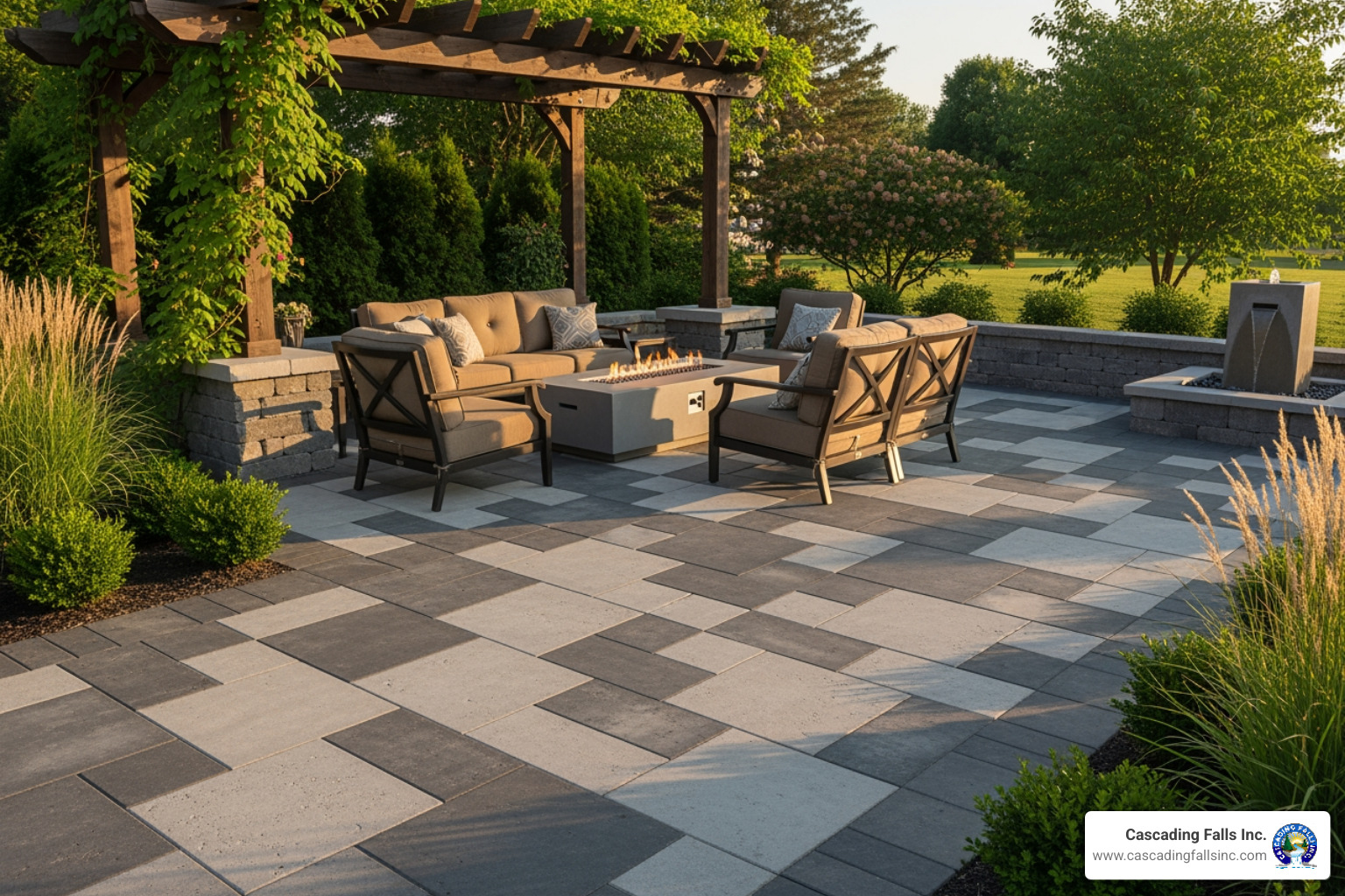 outdoor patio with custom concrete pavers - custom concrete slab