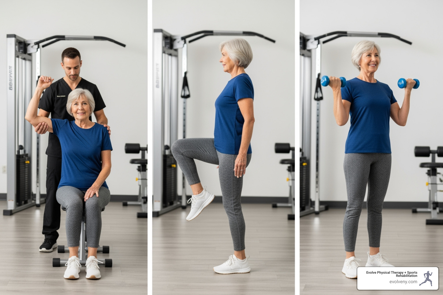 progression from gentle range-of-motion exercises to active strengthening - post-surgical physical therapy