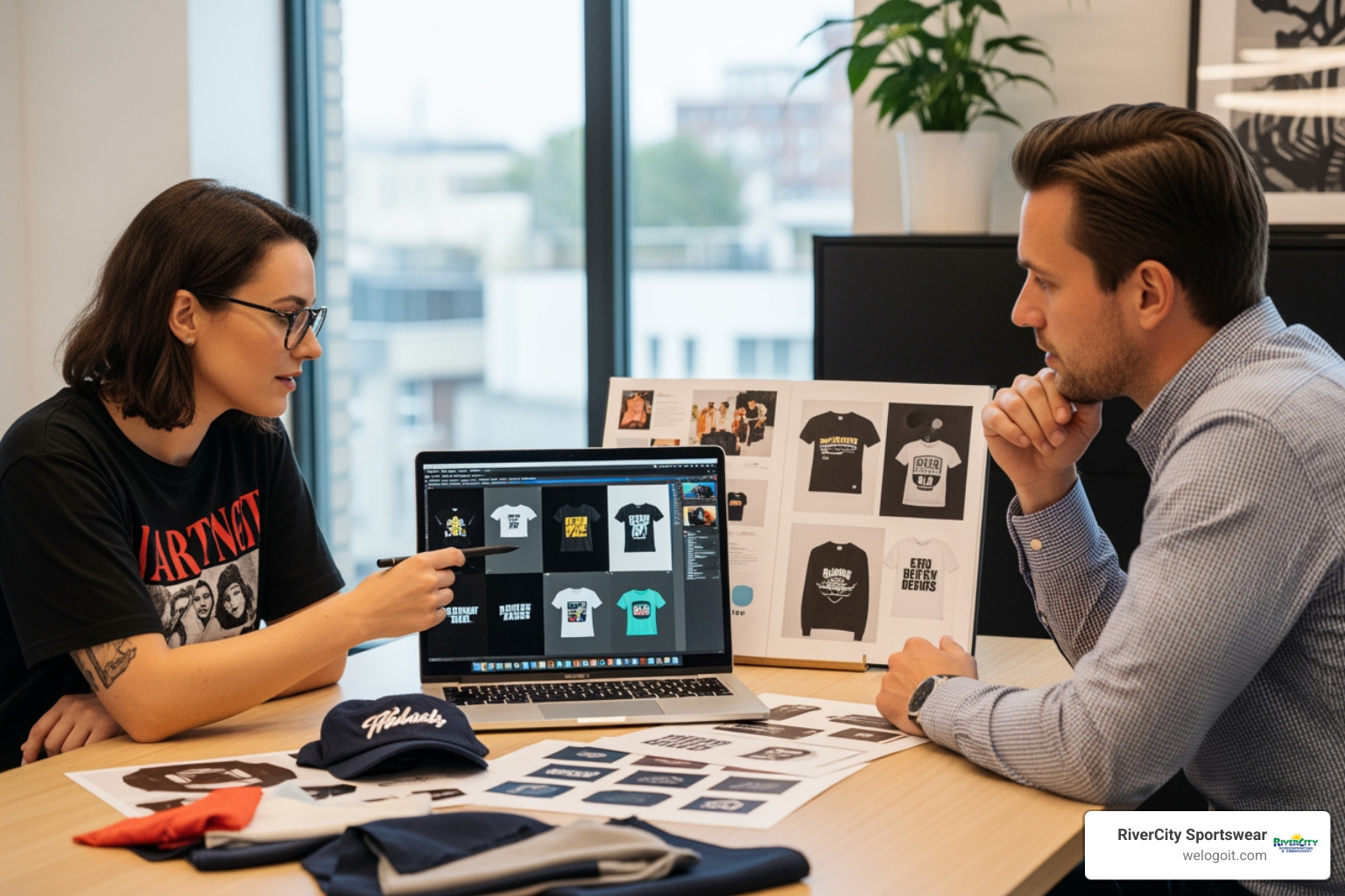 designer collaborating with a client - custom apparel Austin