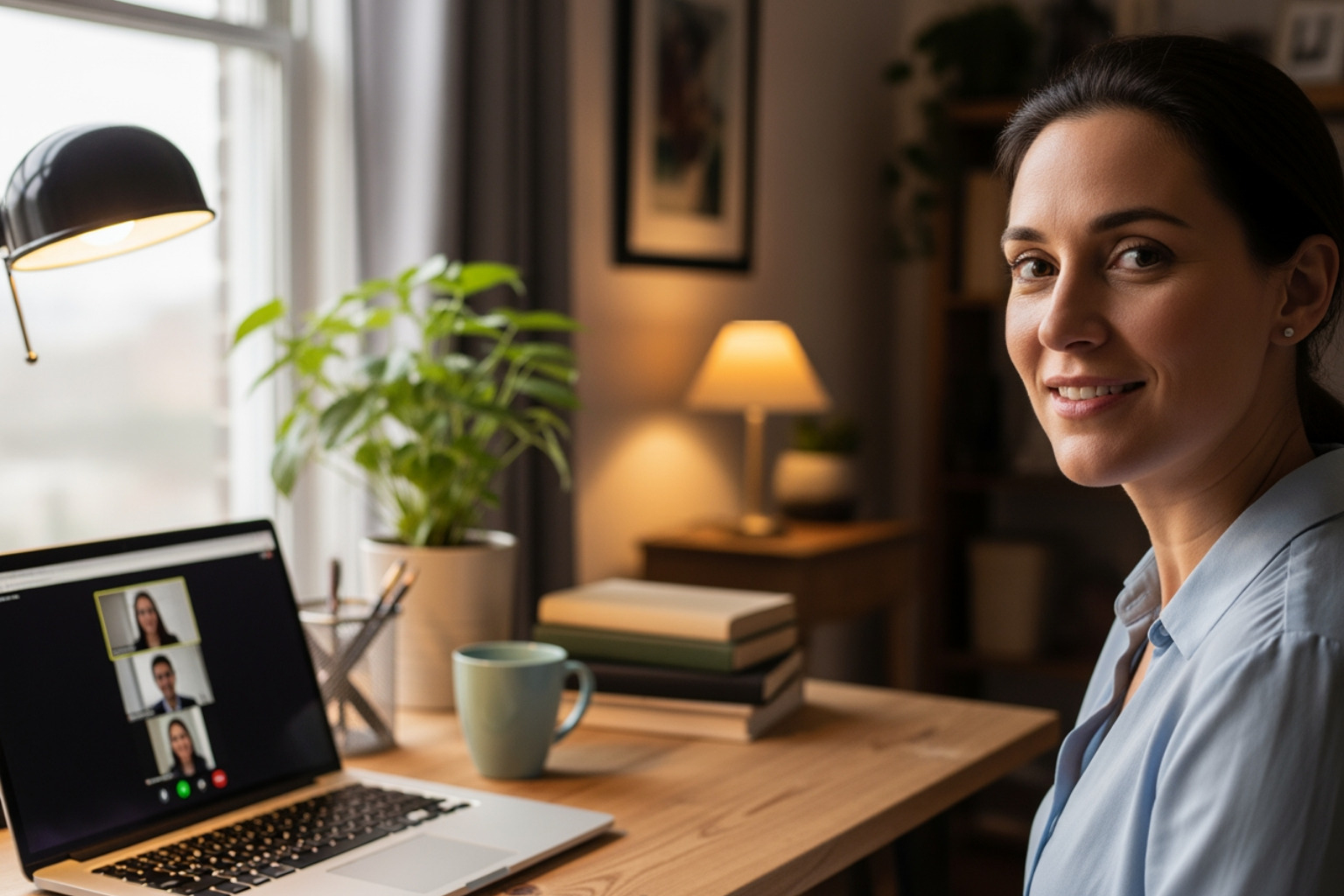 Person On A Professional Video Call In A Home Office - Best Way To Choose A Franchise Person on a professional video call in a home office - best way to choose a franchise