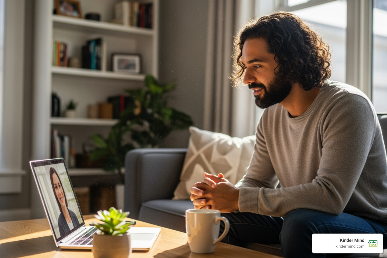 person having virtual therapy session on laptop at home - Virtual therapy appointment