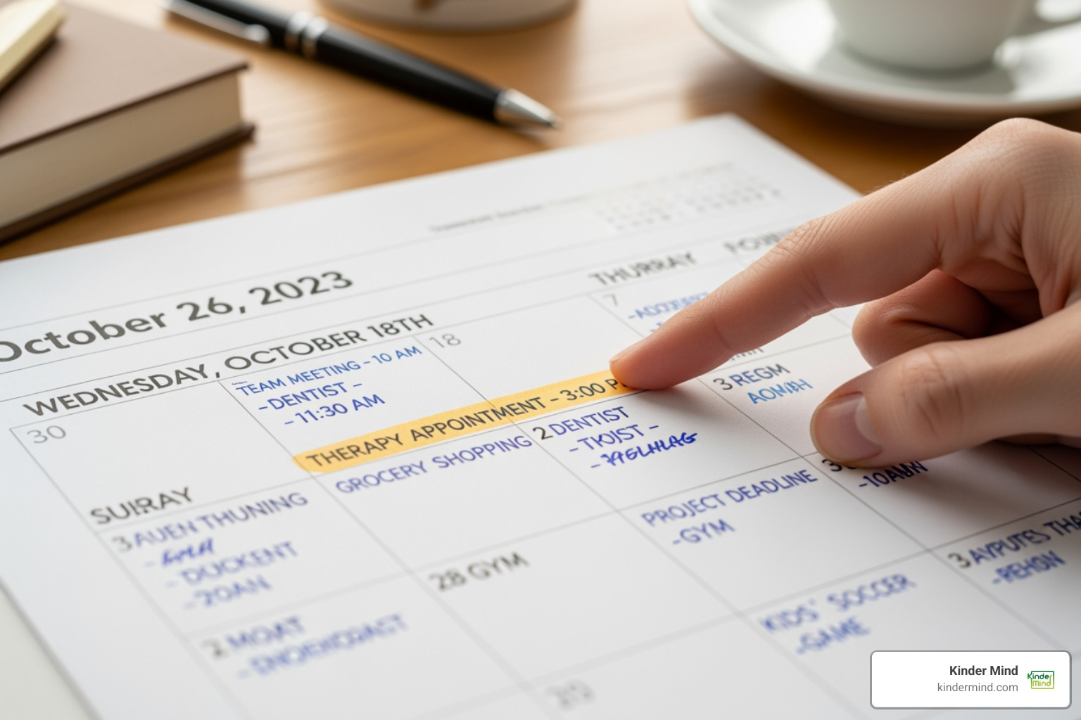 calendar with a therapy appointment fitting into a busy schedule - Virtual therapy appointment