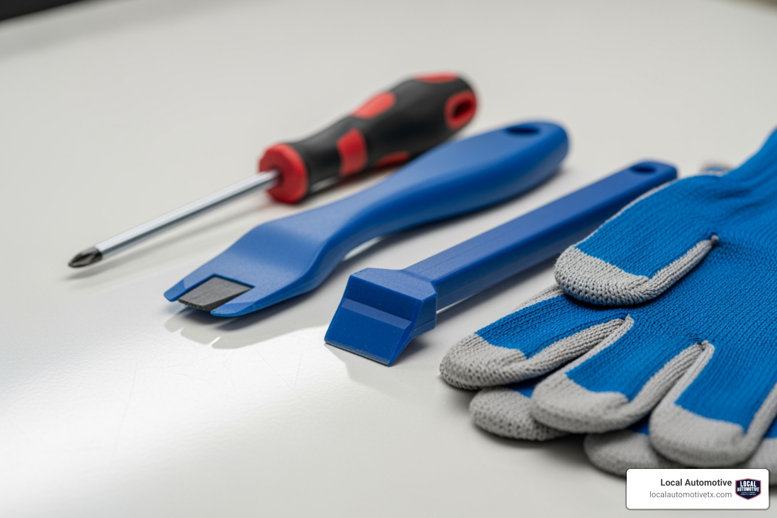 Common tools needed for replacement like a screwdriver, trim tool, and gloves - Cabin air filter replacement Common tools needed for replacement like a screwdriver, trim tool, and gloves - Cabin air filter replacement