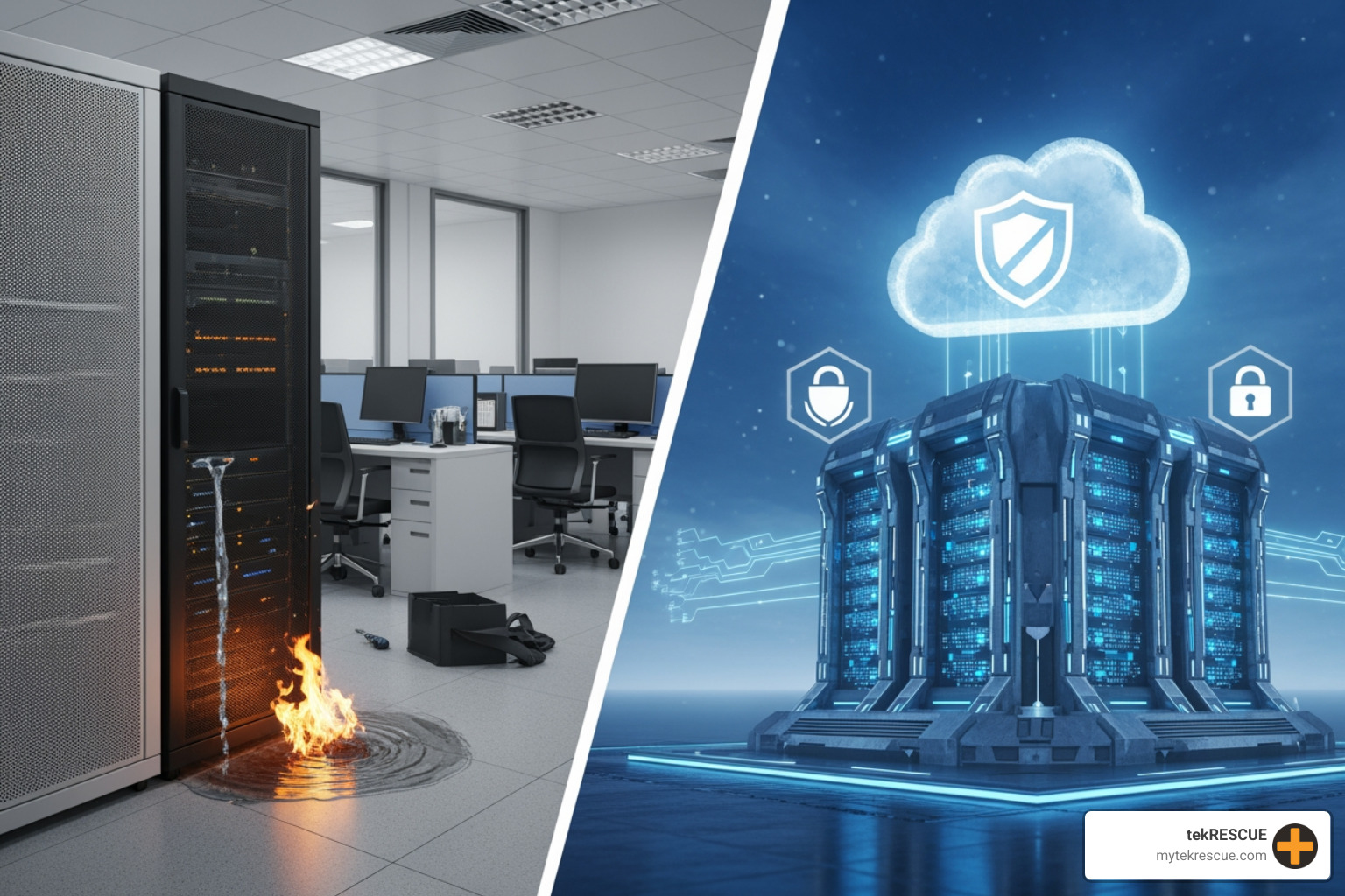 Table comparing On-site vs. Offsite backups on speed, cost, security, and disaster resilience - business offsite backup