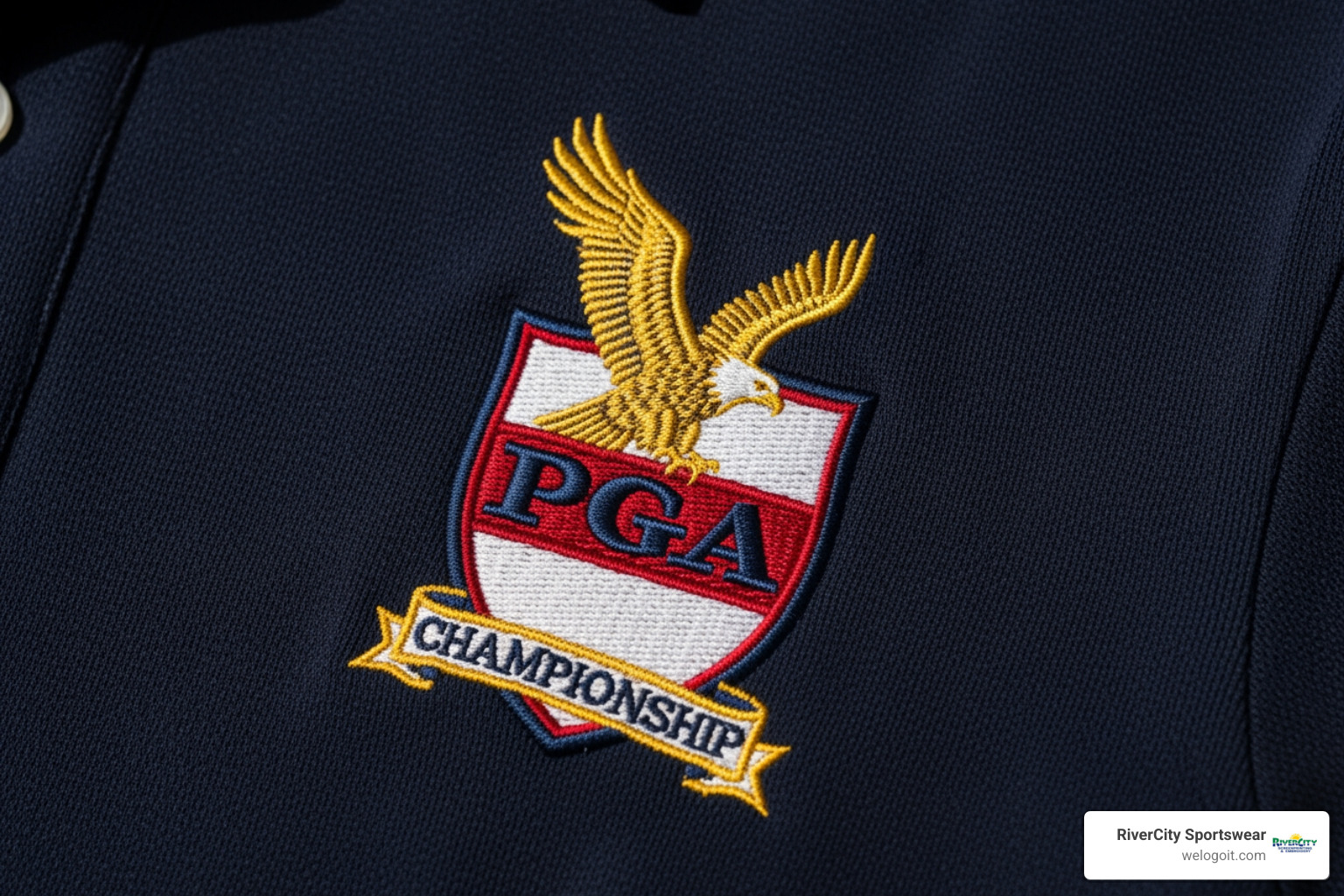 detailed embroidered logo on a polo shirt - Apparel decoration services