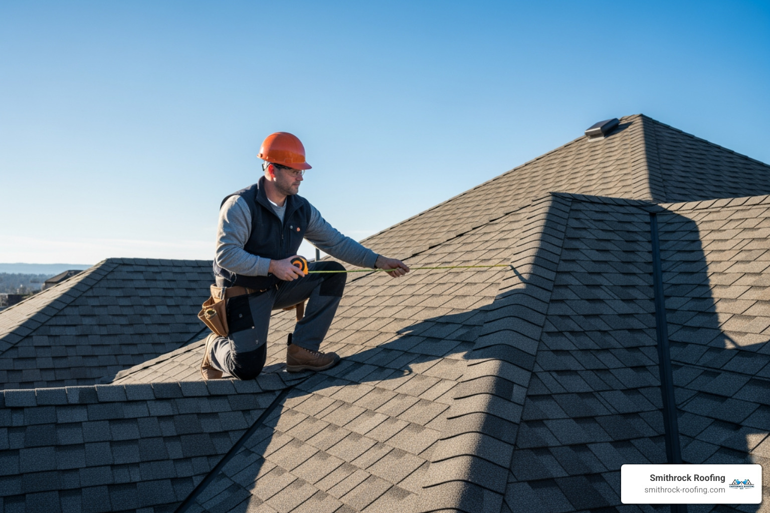roofing contractor measuring a complex roof with multiple angles - snap lock metal roofing price