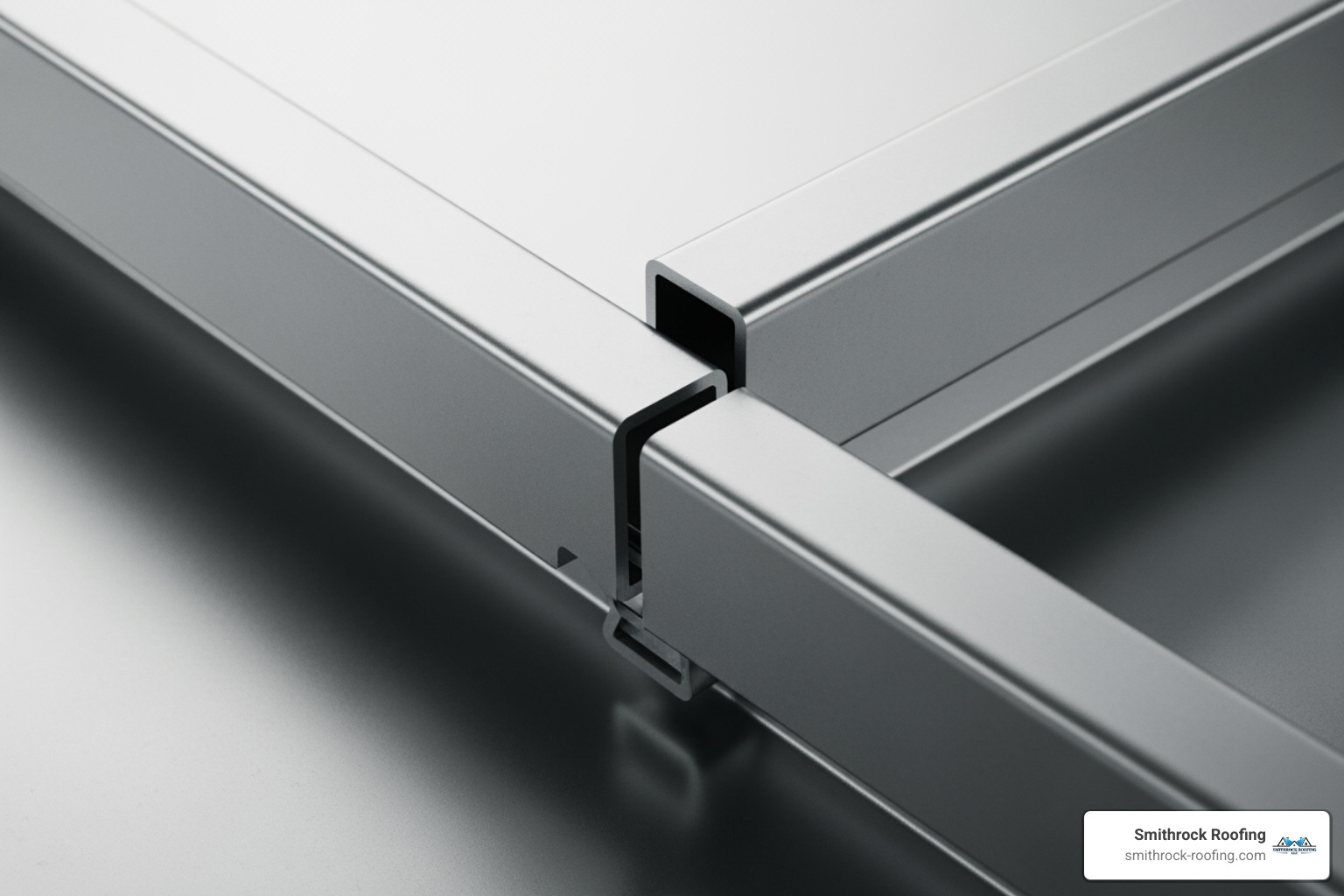 close-up view showing the "snap" mechanism of two panels - snap lock metal roofing price