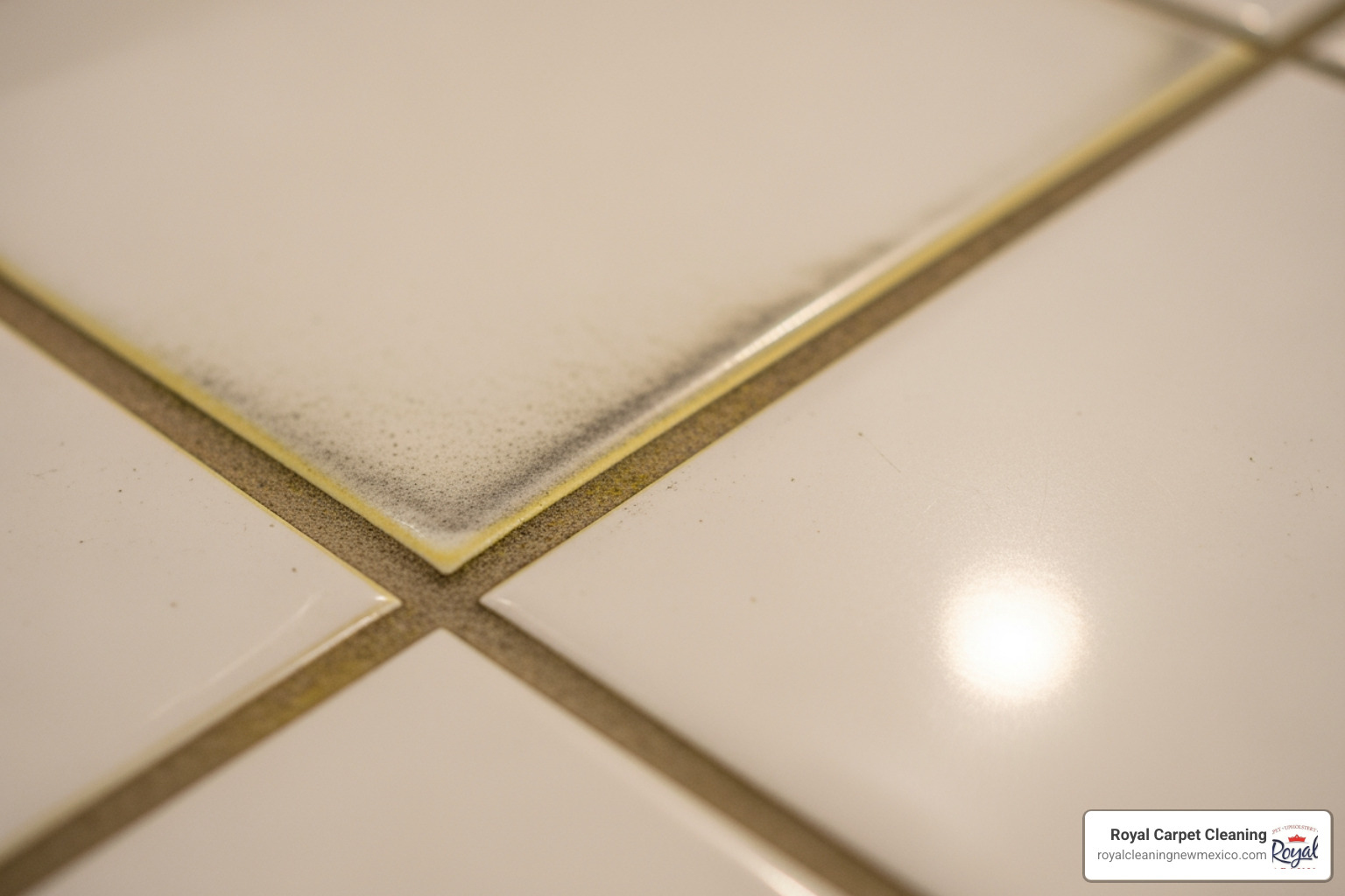 dirty, discolored grout lines in a bathroom - tile grout cleaning placitas