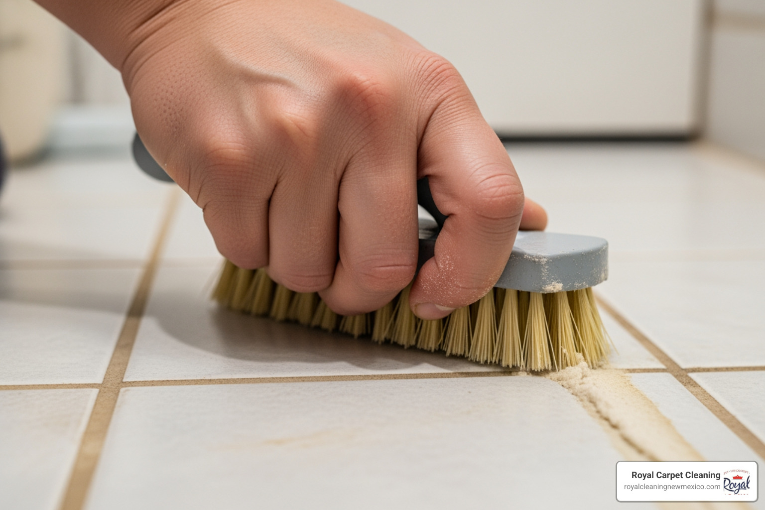 hand scrubbing grout with a brush and natural paste - tile grout cleaning placitas