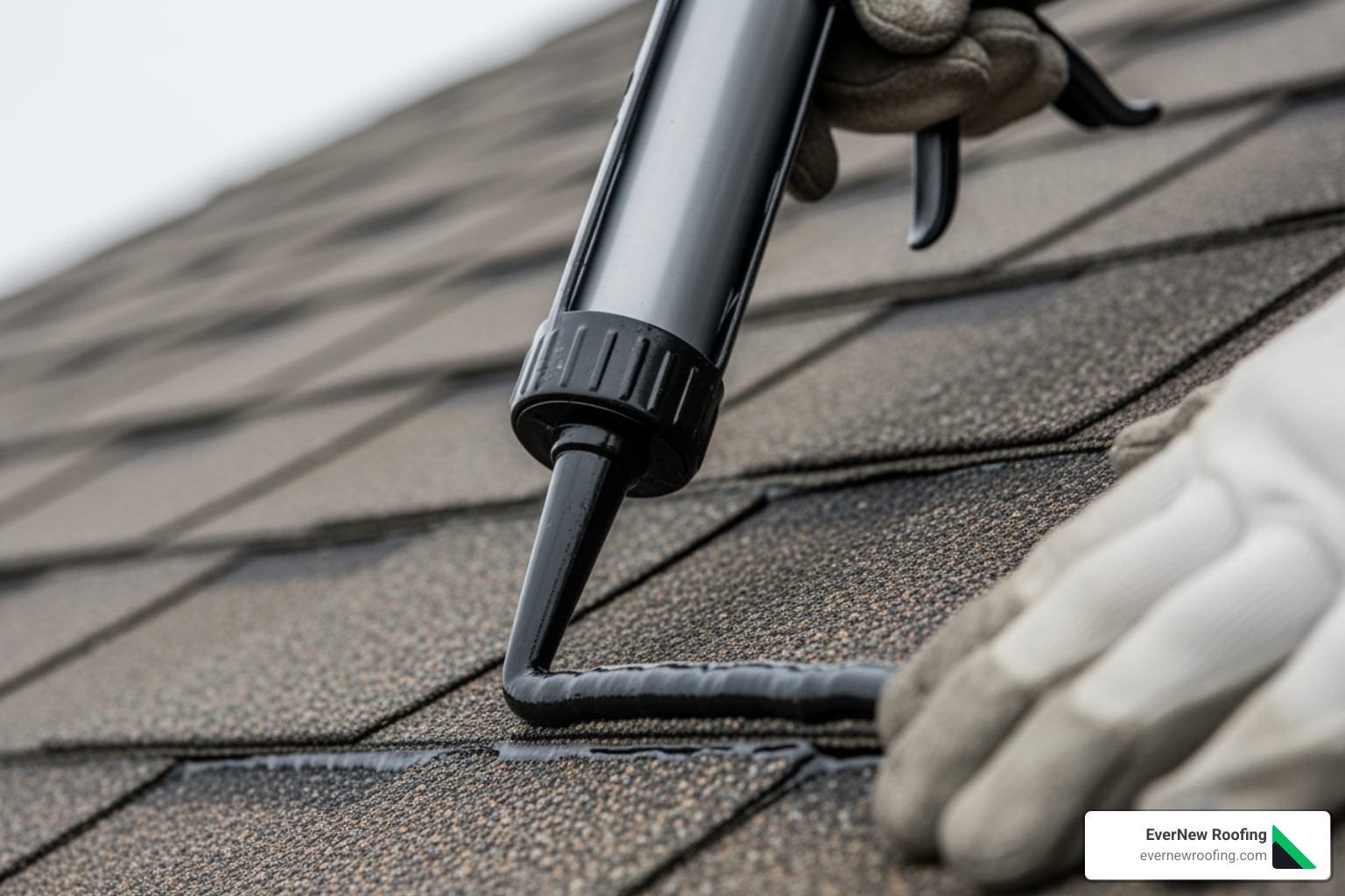 hands applying sealant to a shingle - how to fix a leaking roof