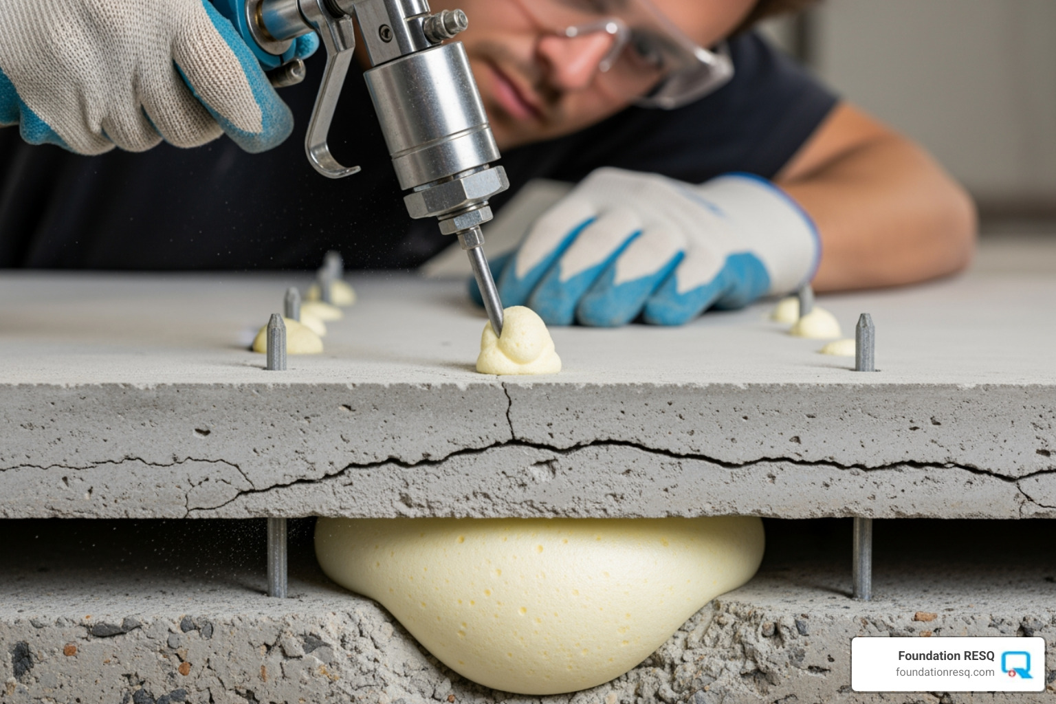 polyurethane foam injection process - concrete lifting and repair