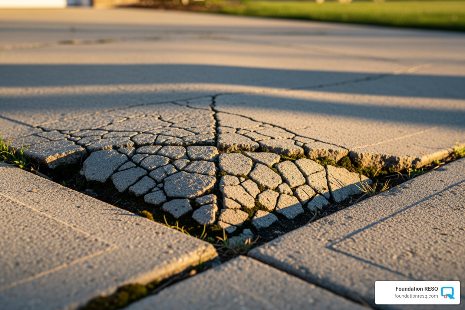 cracked and sinking driveway corner - concrete lifting and repair