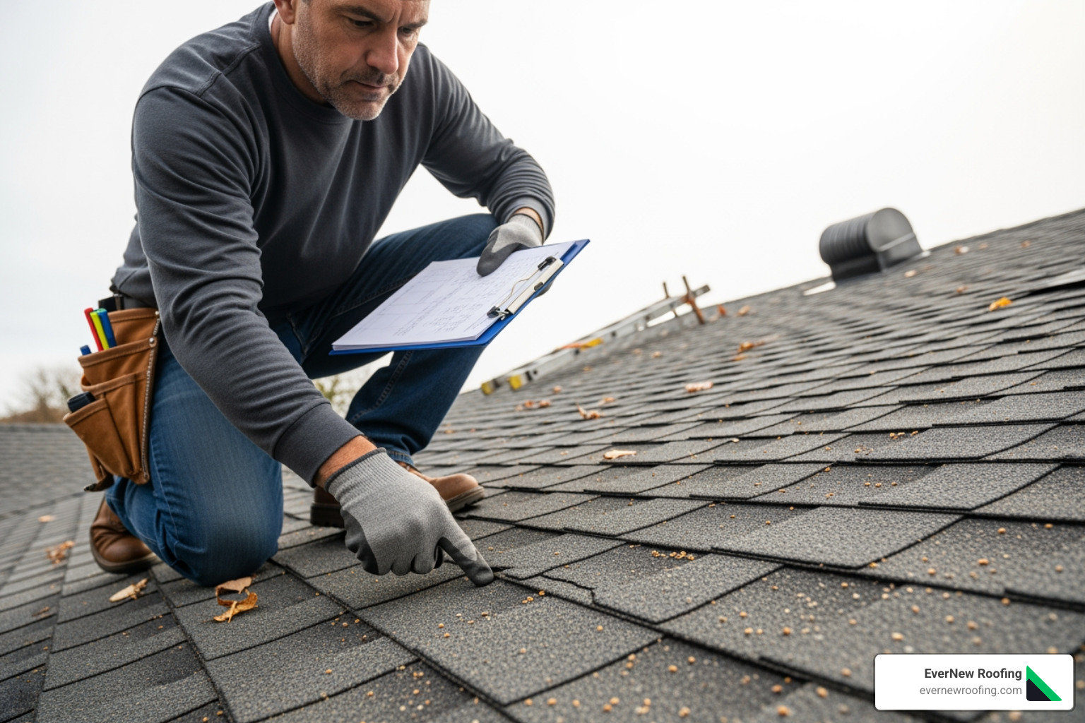 roofer inspecting shingles - licensed roofers near me