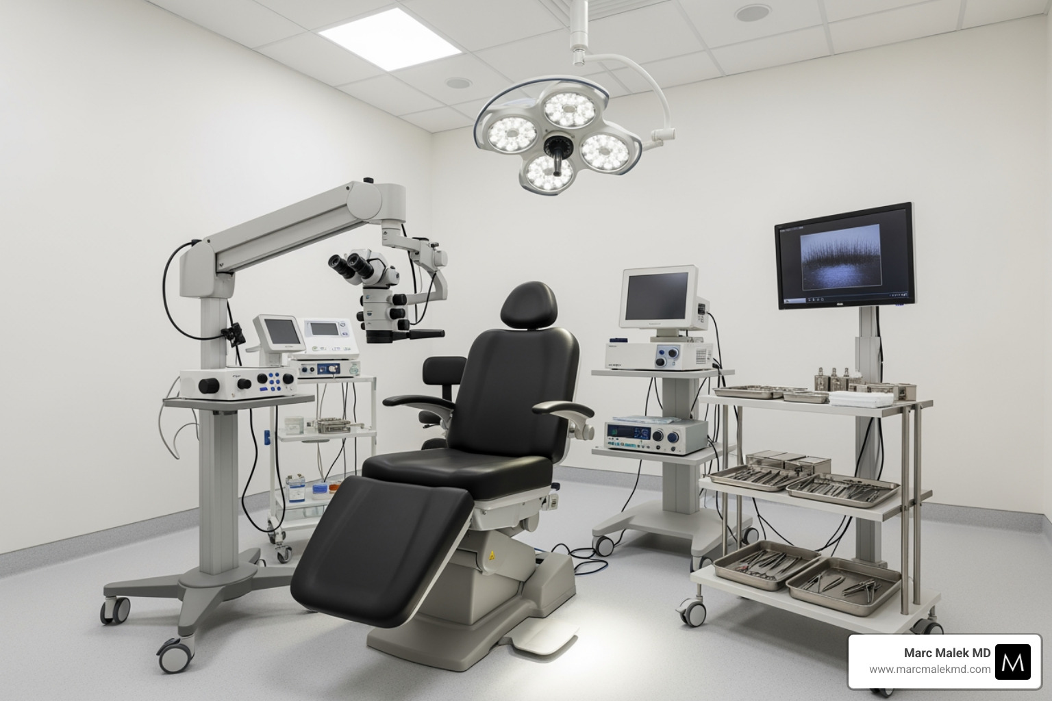 Image of a sterile and professional hair transplant procedure room with equipment - hair restoration Image of a sterile and professional hair transplant procedure room with equipment - hair restoration