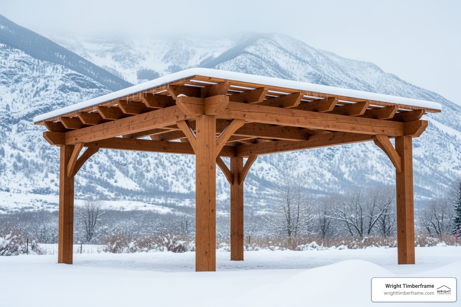 sturdy timber frame pergola enduring a snowy Utah winter - western timber frame utah sturdy timber frame pergola enduring a snowy Utah winter - western timber frame utah