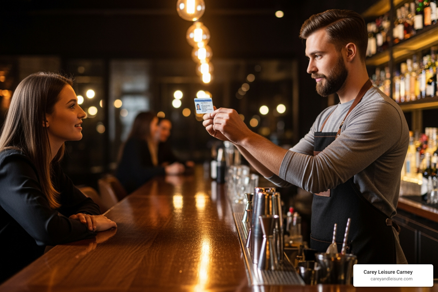 a bartender checking a customer's ID - dram shop injury attorney