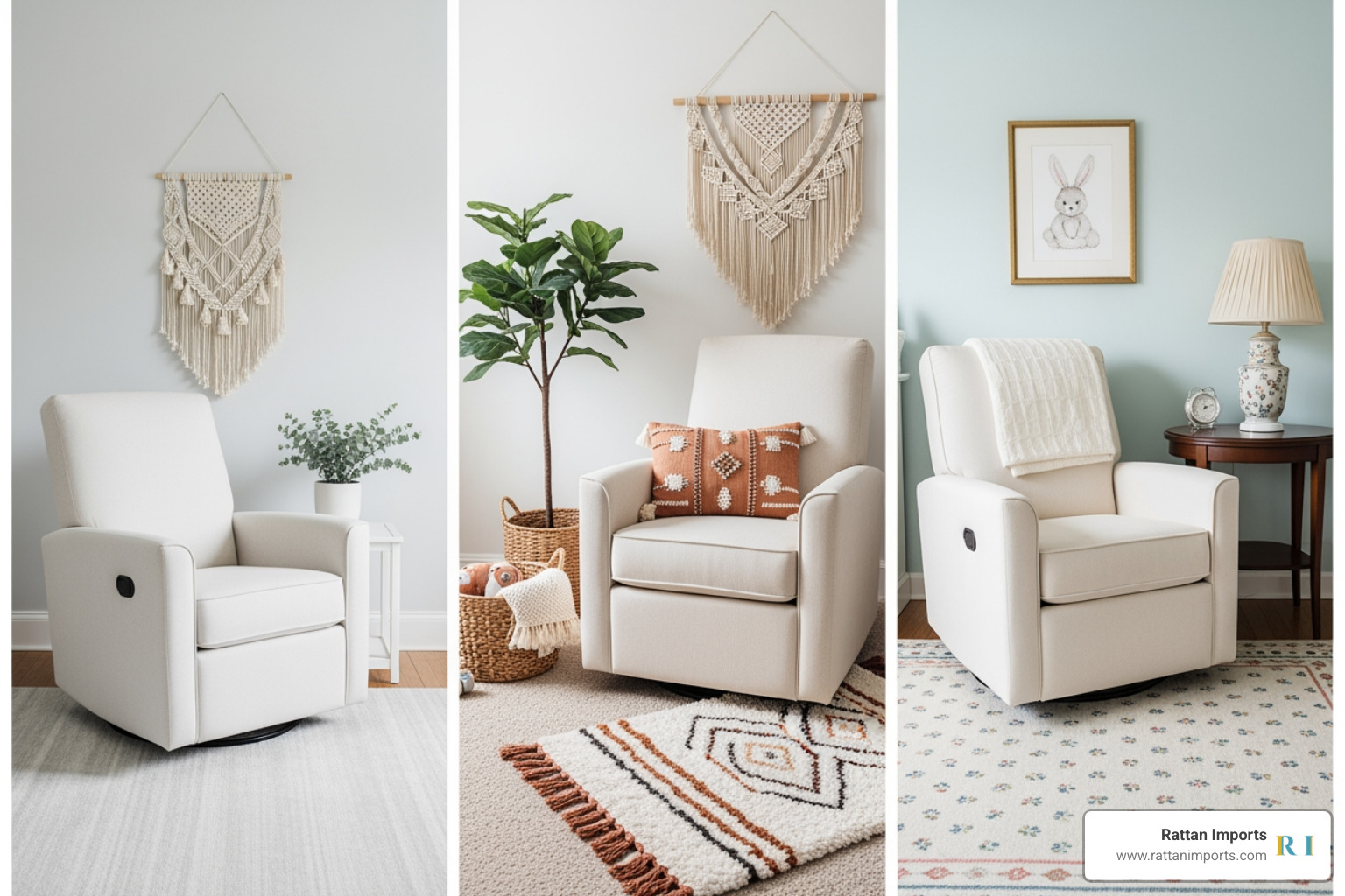 cream glider styled in three different nursery themes: minimalist, bohemian, and classic - cream glider for nursery cream glider styled in three different nursery themes: minimalist, bohemian, and classic - cream glider for nursery