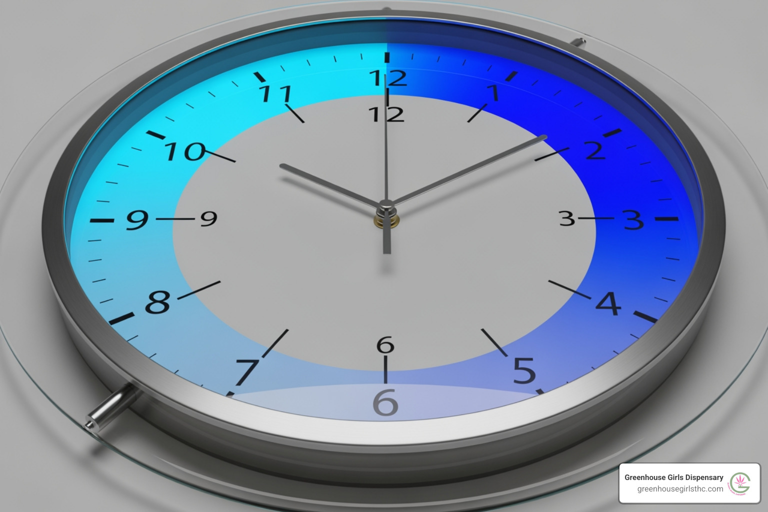 A clock graphic illustrating the timeline of an edible's effects, showing a gradual increase in intensity over several hours and a slow decline - cannabis edible