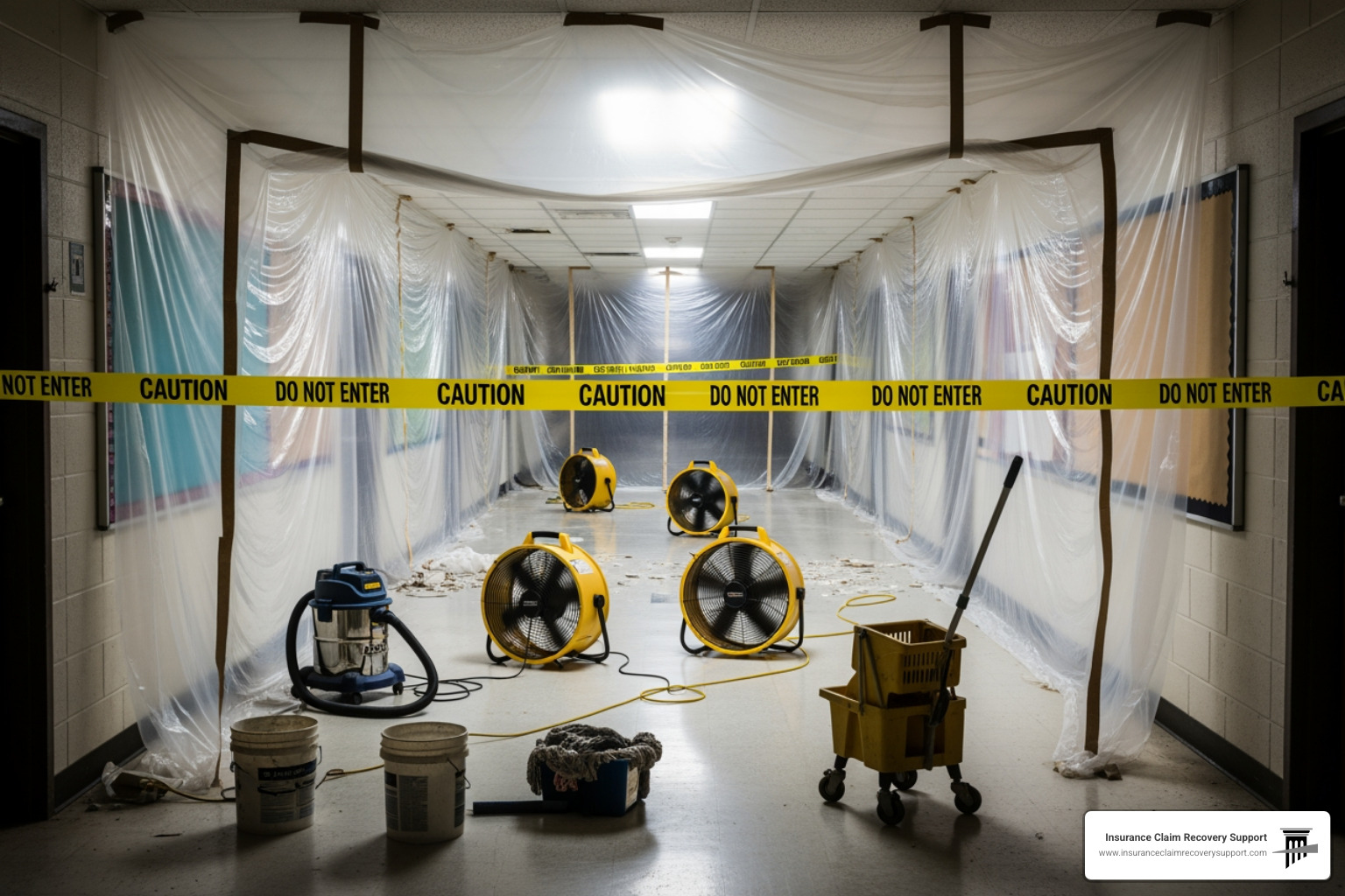 sealed-off hallway in a school during restoration - school damage cleanup tarrant county sealed-off hallway in a school during restoration - school damage cleanup tarrant county