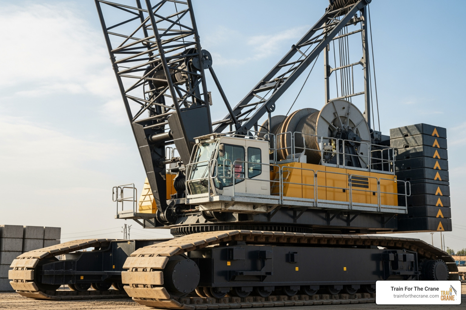 Image of the different components of a lattice boom crane labeled - lattice boom