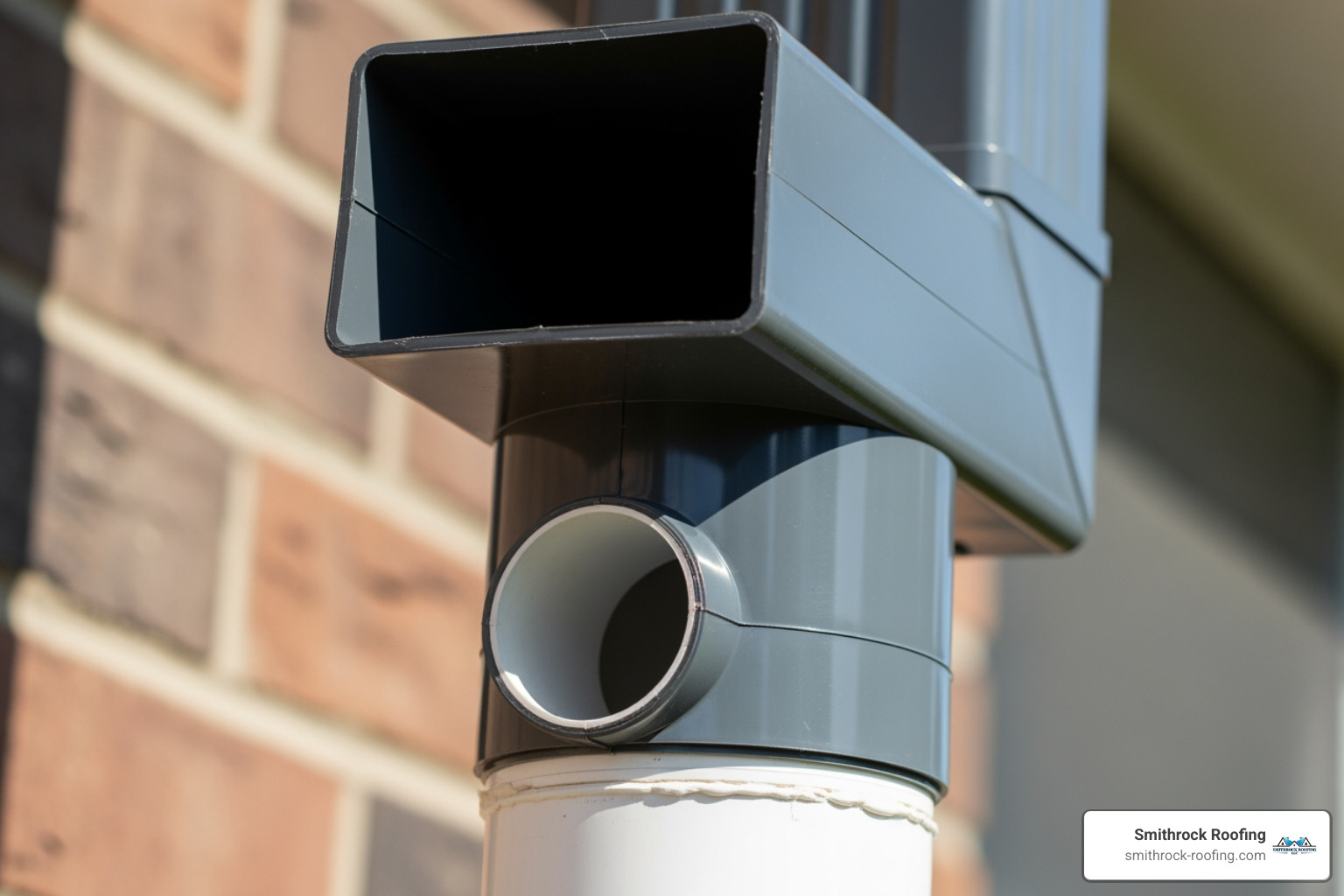 A downspout adapter being connected to a PVC pipe - burying gutter downspout