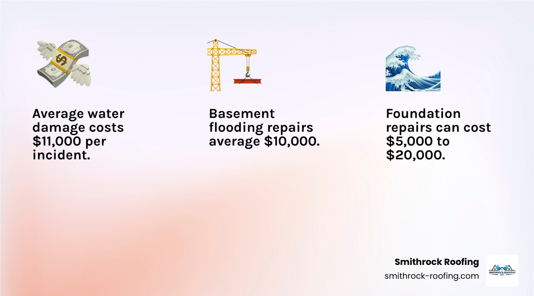 Infographic showing water flow comparison: Left side shows traditional surface downspout extension with water pooling near foundation causing cracks and erosion. Right side shows buried downspout system with underground pipe carrying water 10+ feet away from foundation to pop-up emitter in lawn, with labels for downspout adapter, slope direction, gravel bed, landscape fabric, and discharge point. Arrows indicate proper water flow direction away from home. - burying gutter downspout infographic 3_facts_emoji_light-gradient