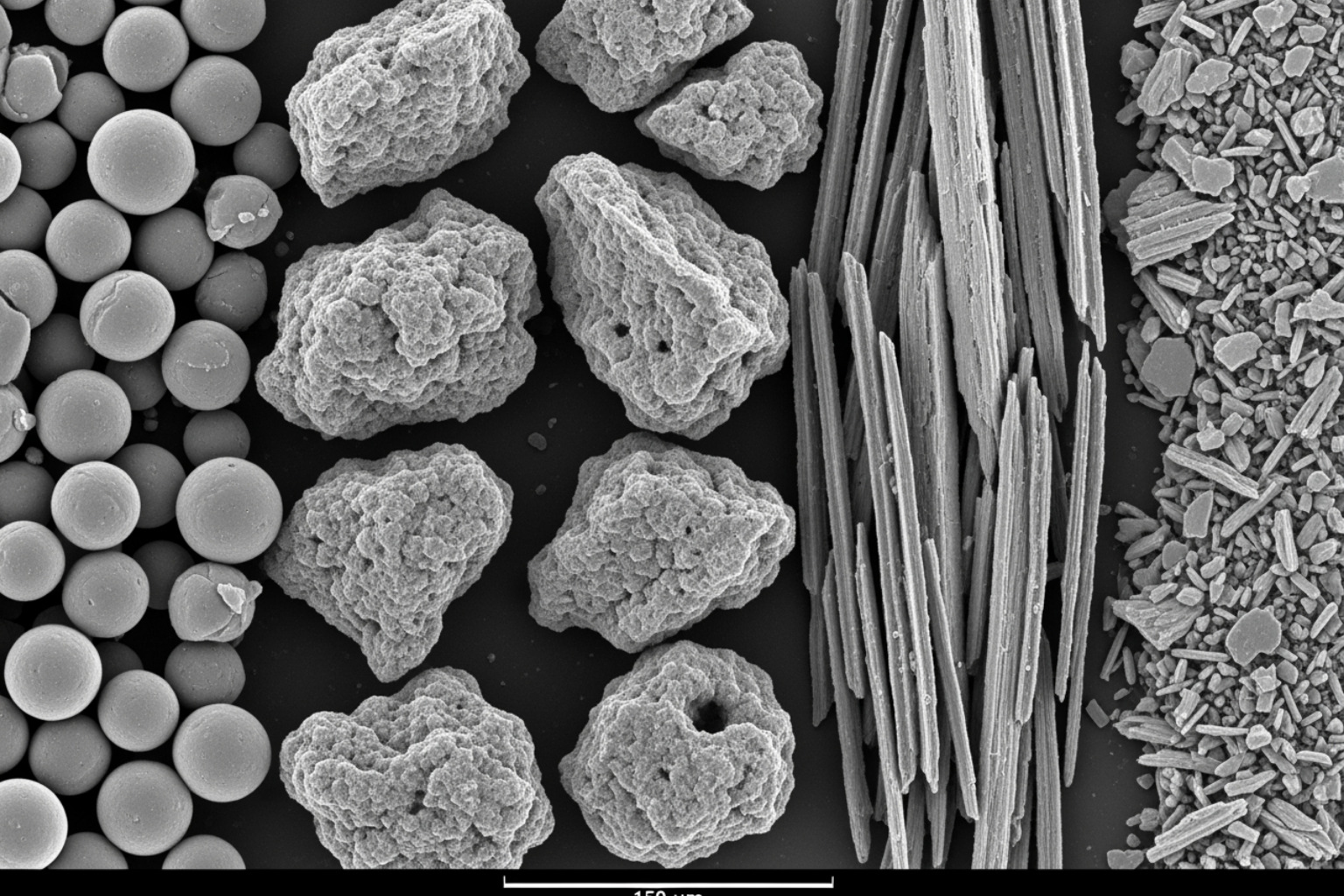 microscopic views of different particle shapes