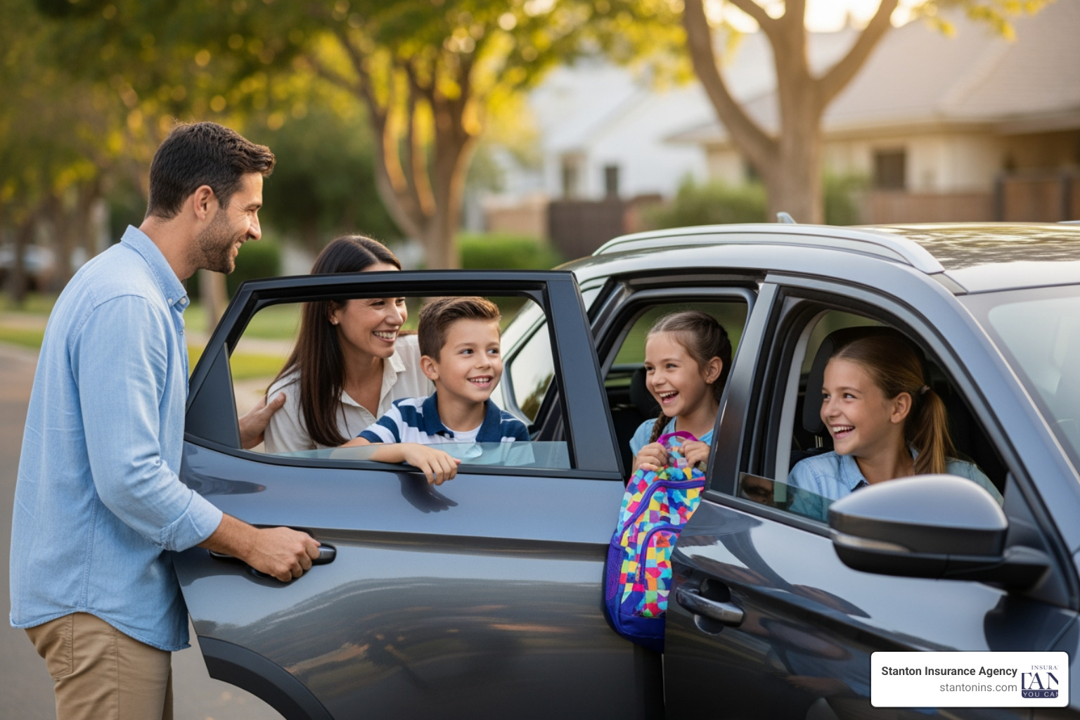 family getting into their car, smiling - what does car insurance cover