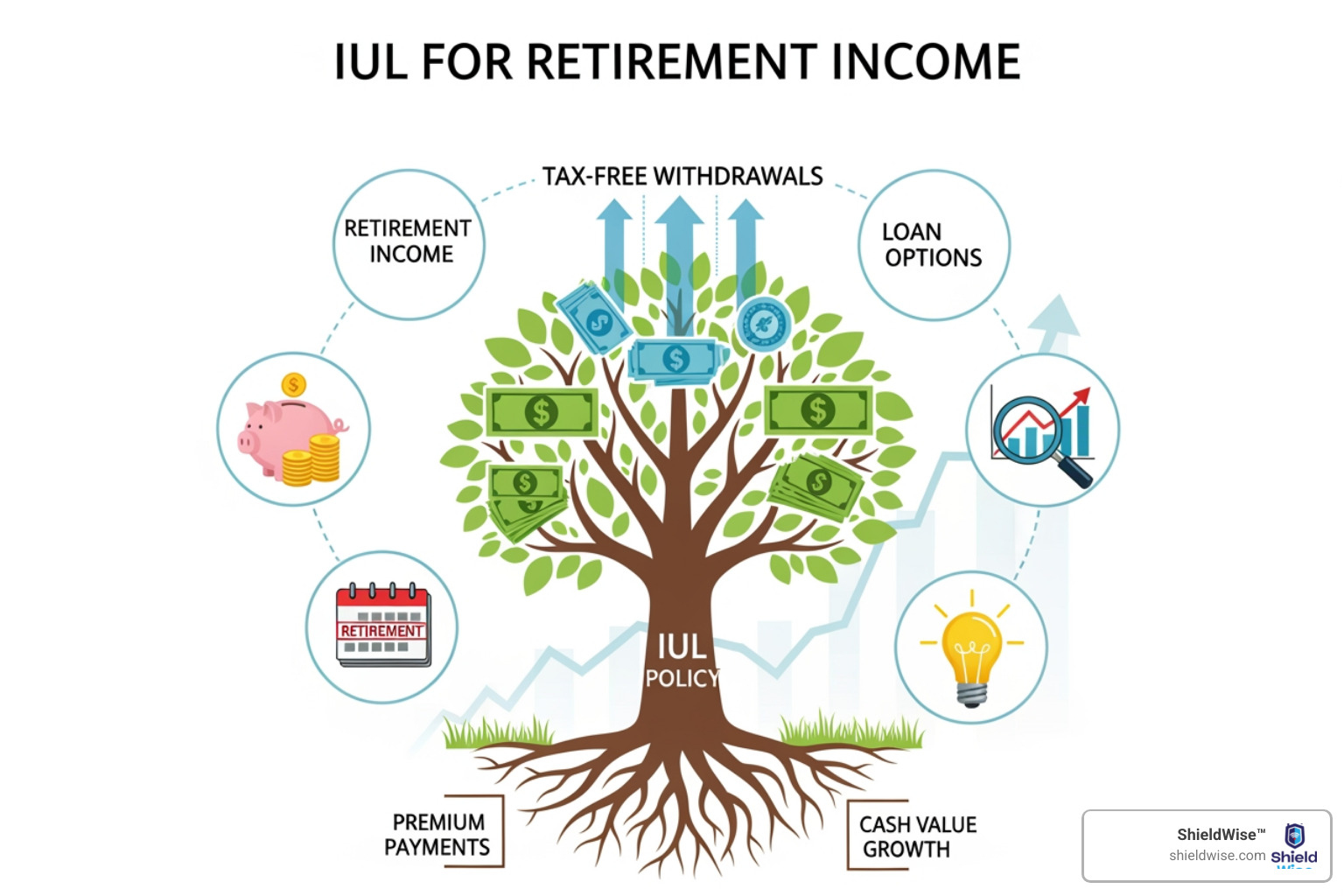 Illustration of a 0% floor protecting cash value during market downturns, while a cap limits upside potential - IUL for retirement income Illustration of a 0% floor protecting cash value during market downturns, while a cap limits upside potential - IUL for retirement income