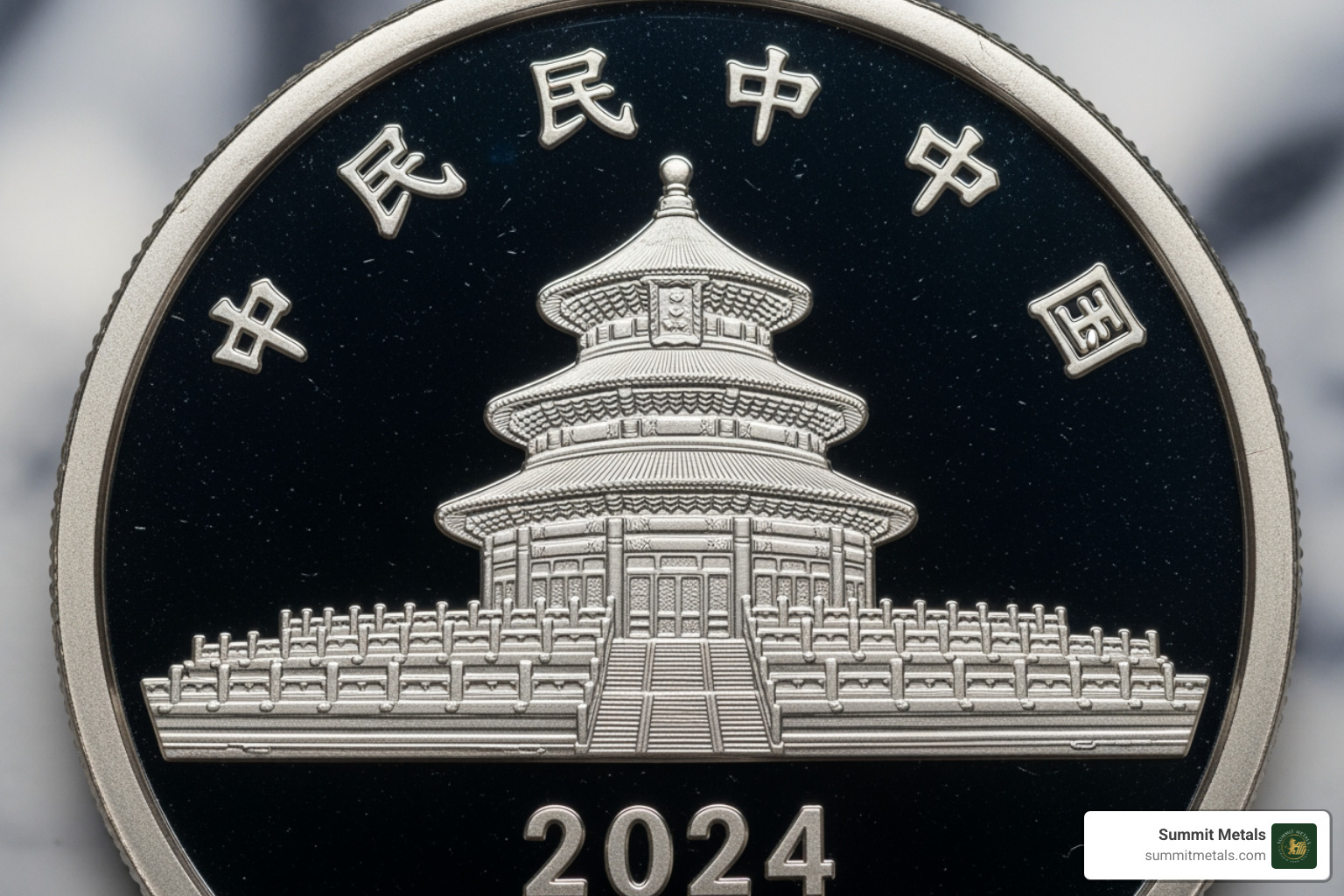 Obverse side of the Panda coin showing the Temple of Heaven - 2026 platinum panda