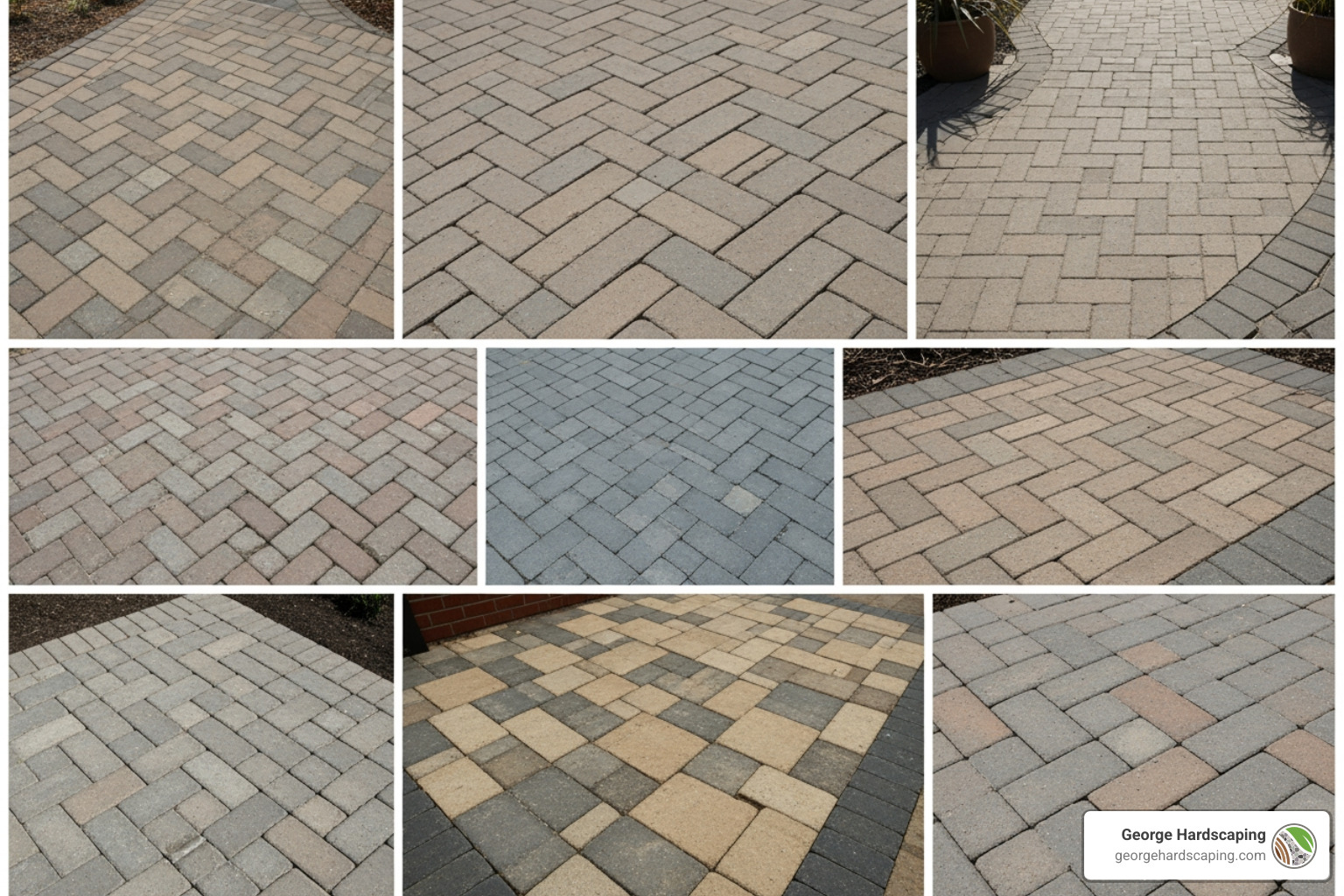collage of different paver patterns - Interlocking paver walkway