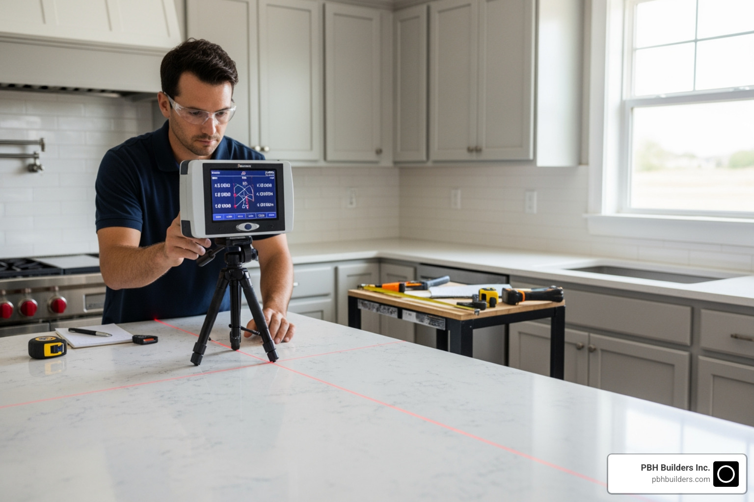 professional creating a digital template for a kitchen countertop - counter installer san diego