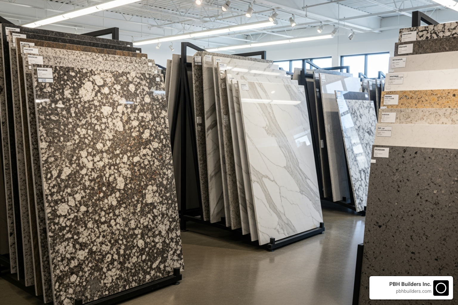 various countertop material slabs like granite, marble, and quartz - counter installer san diego