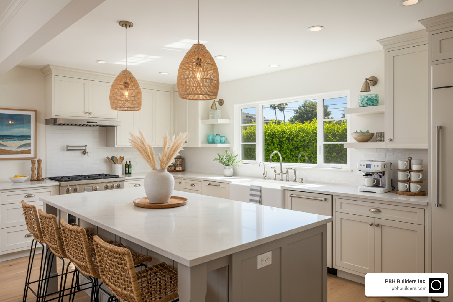 beautifully refinished kitchen in a coastal-style San Diego home - refinish cabinets san diego