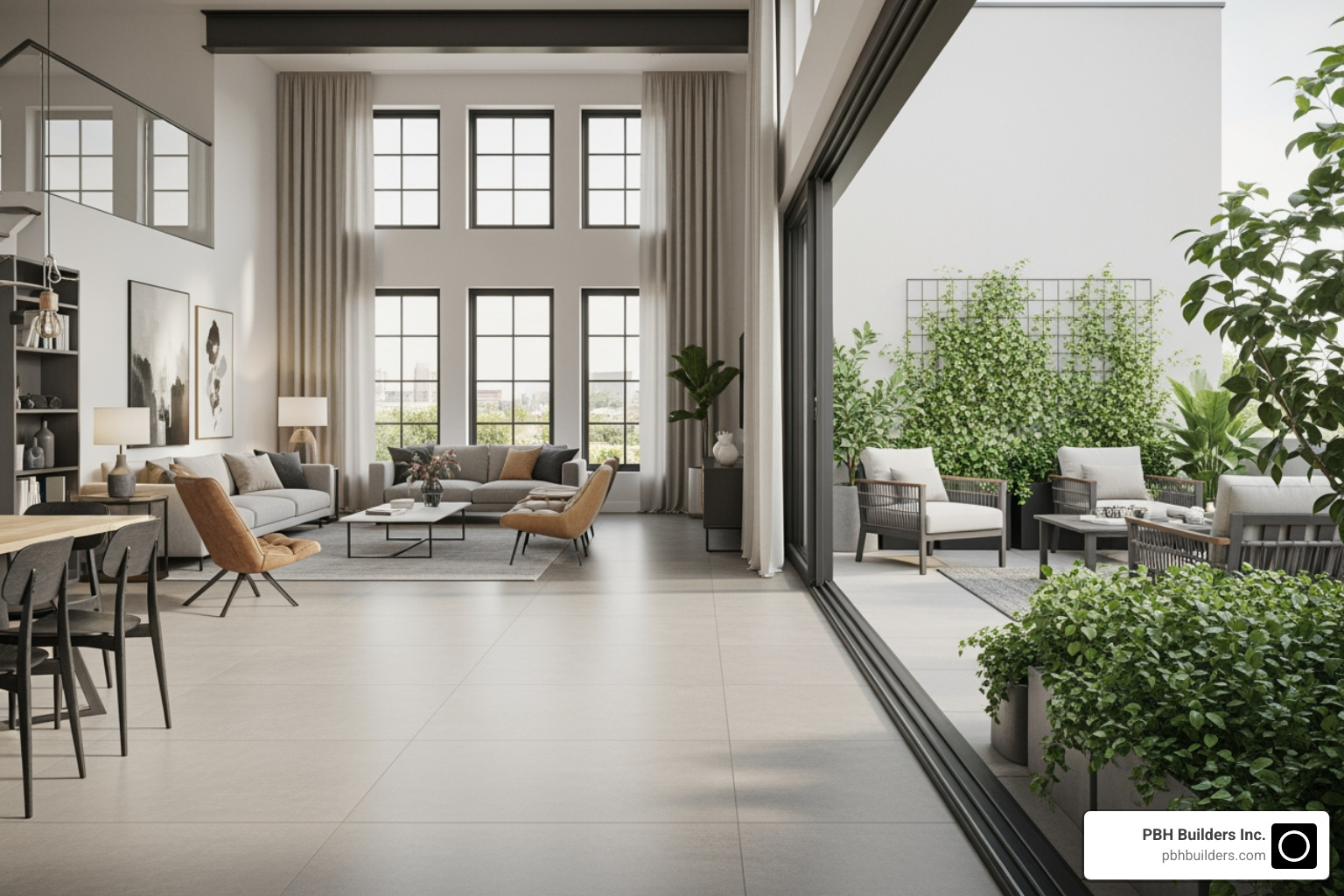 seamless transition from loft living room to patio - indoor outdoor living loft