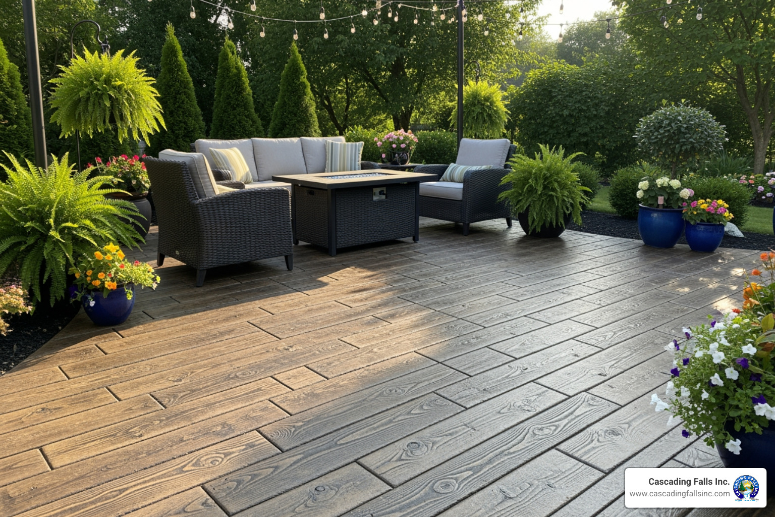 Patio with a wood plank stamped concrete overlay - patio overlay concrete Patio with a wood plank stamped concrete overlay - patio overlay concrete