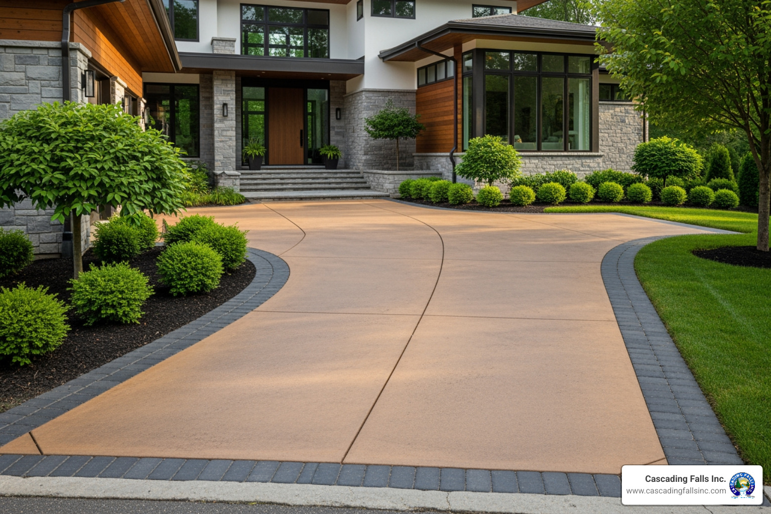 custom colored and bordered concrete driveway - concrete driveway contractors