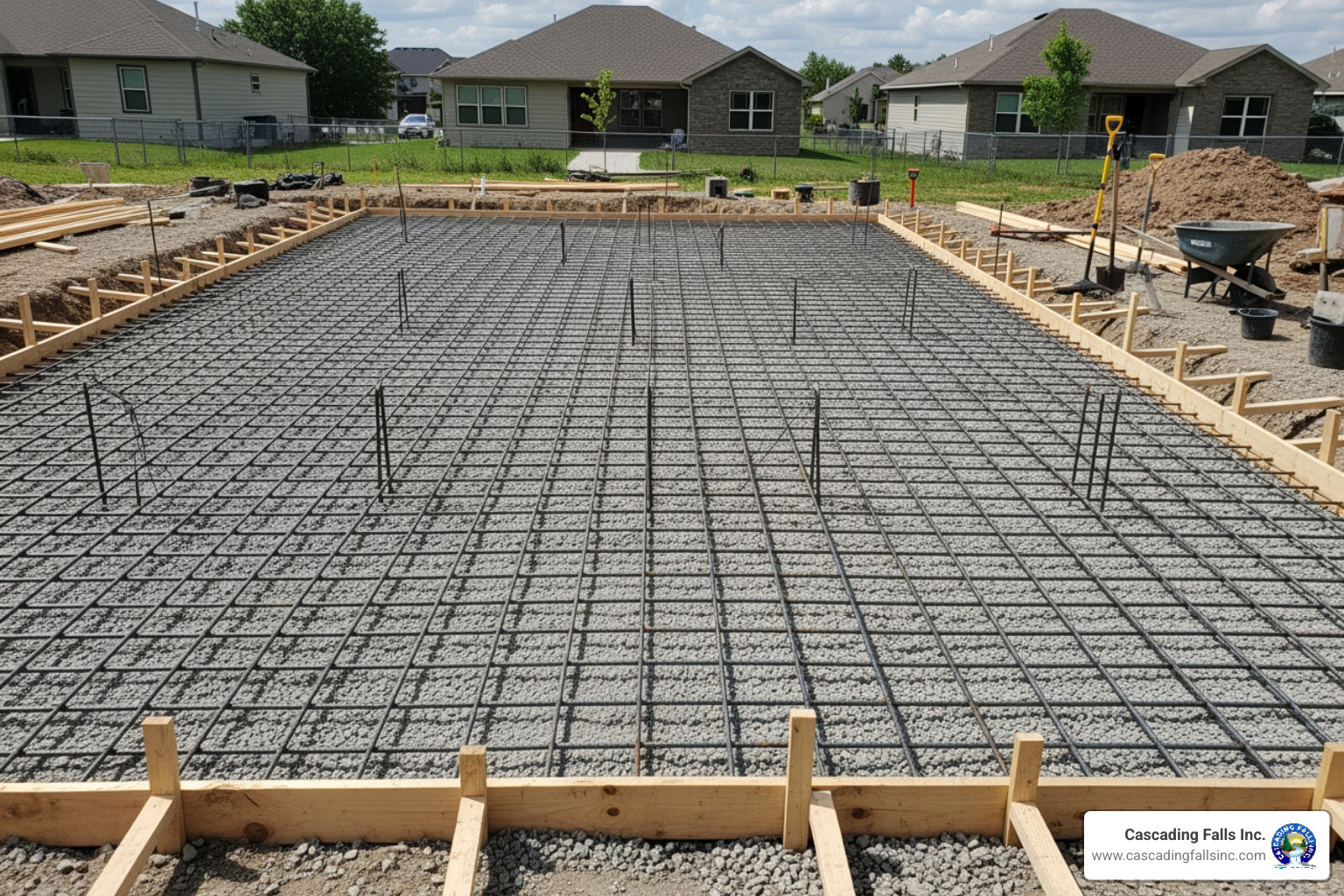 properly prepared sub-base with rebar grid - concrete driveway contractors