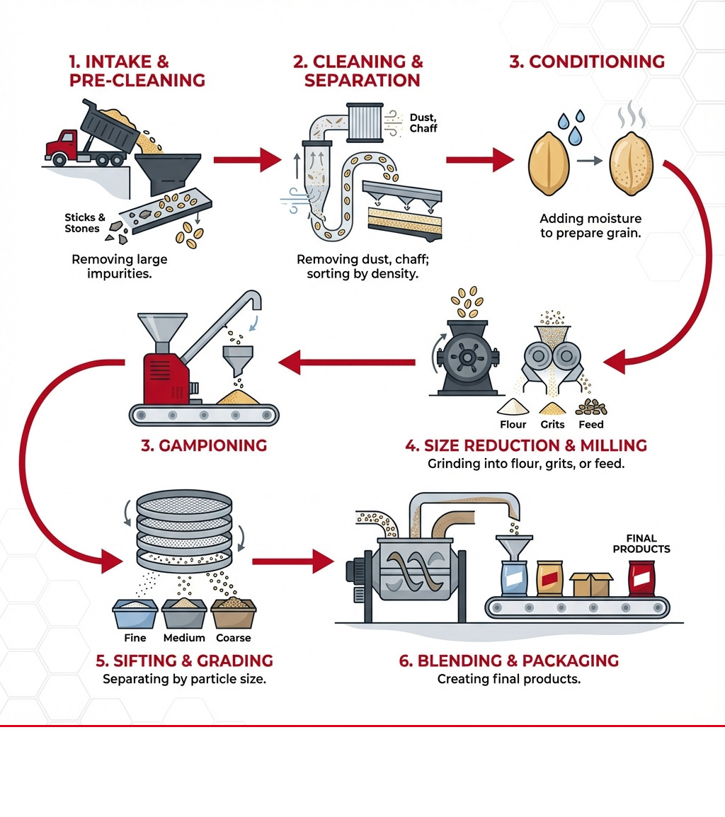 Infographic showing the grain processing workflow
