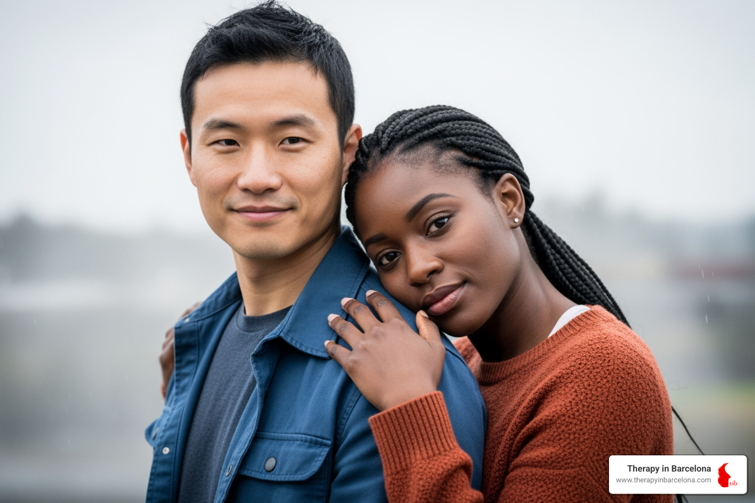 A couple from different backgrounds supporting each other, looking united and resilient against external pressures - Cross-cultural relationship issues