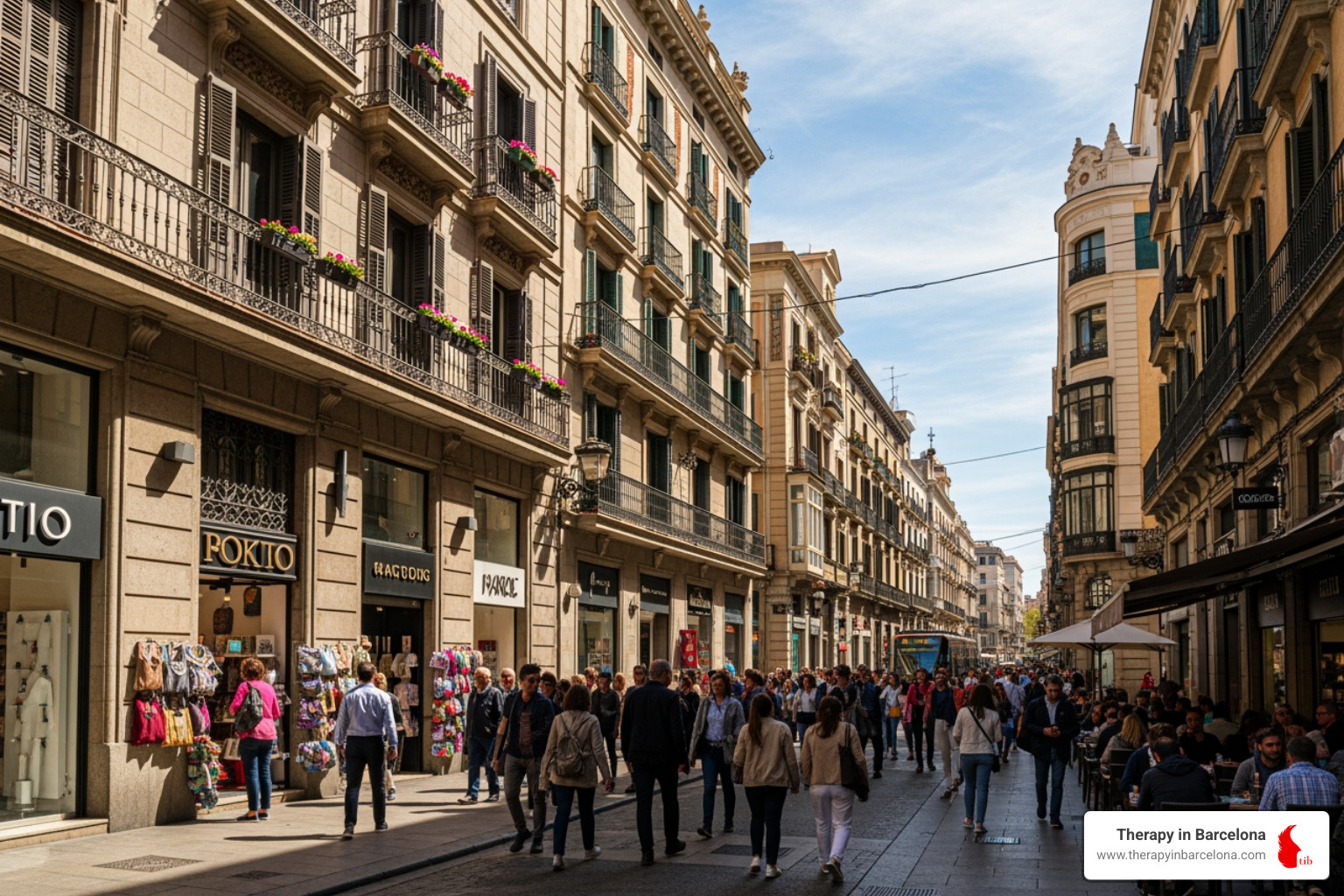 busy street in Madrid or Barcelona - work in spain for english speakers